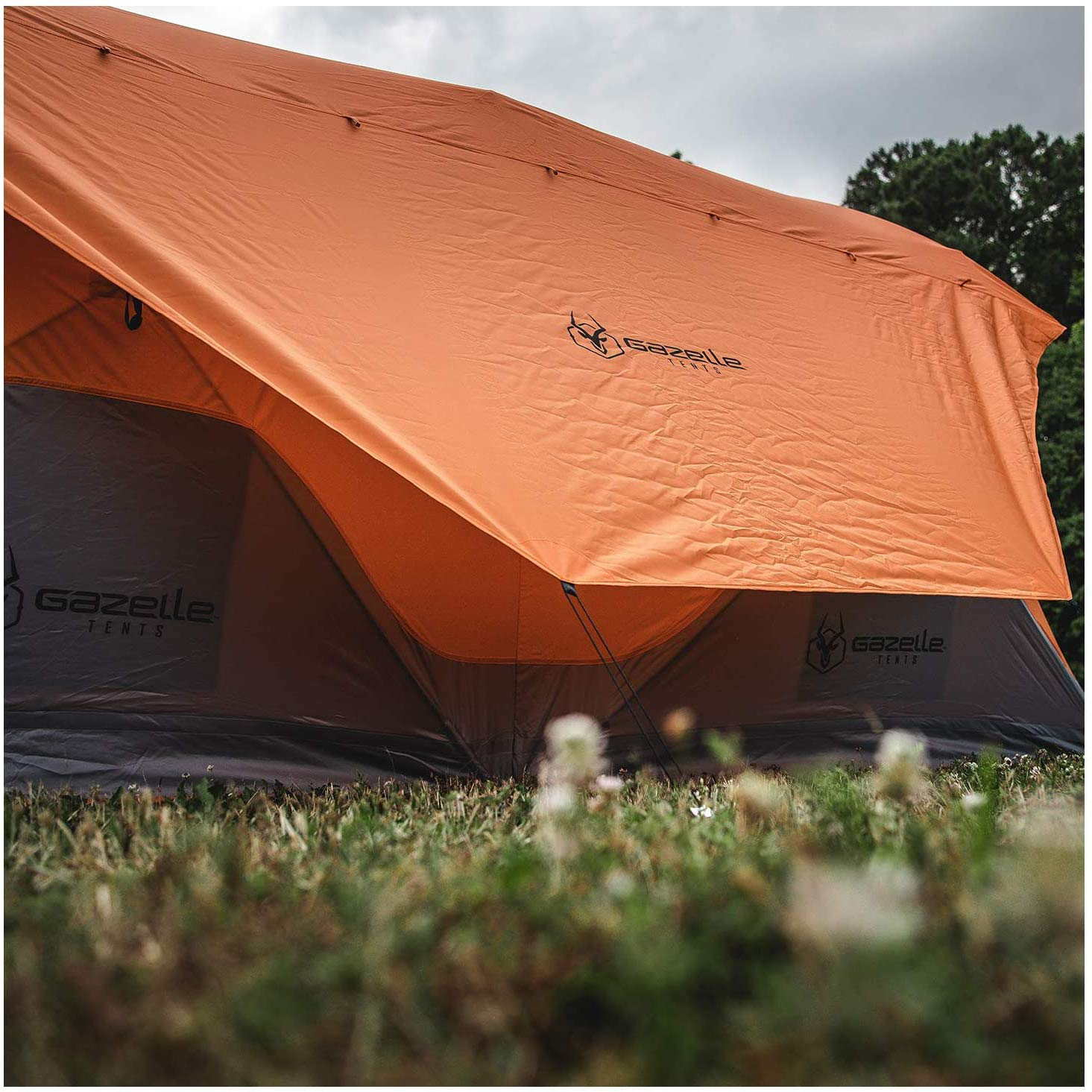 Gazelle T4 Plus Extra Large 4 to 8 Person Portable Pop Up Outdoor Shelter Camping Hub Tent with Rain Fly & Extended Screened In Sun Room, Orange《NO8》