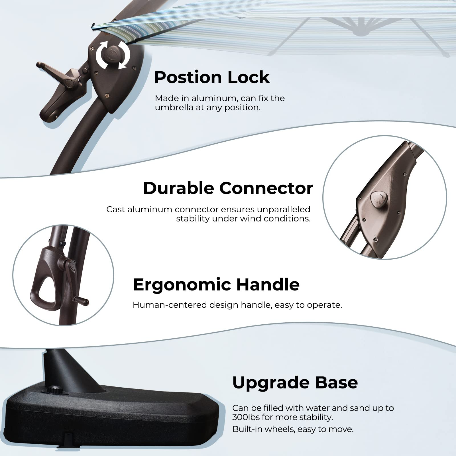 【Home&Garden】11 FT Deluxe NAPOLI Curvy Aluminum Offset Umbrella, Patio Cantilever Umbrella with Base