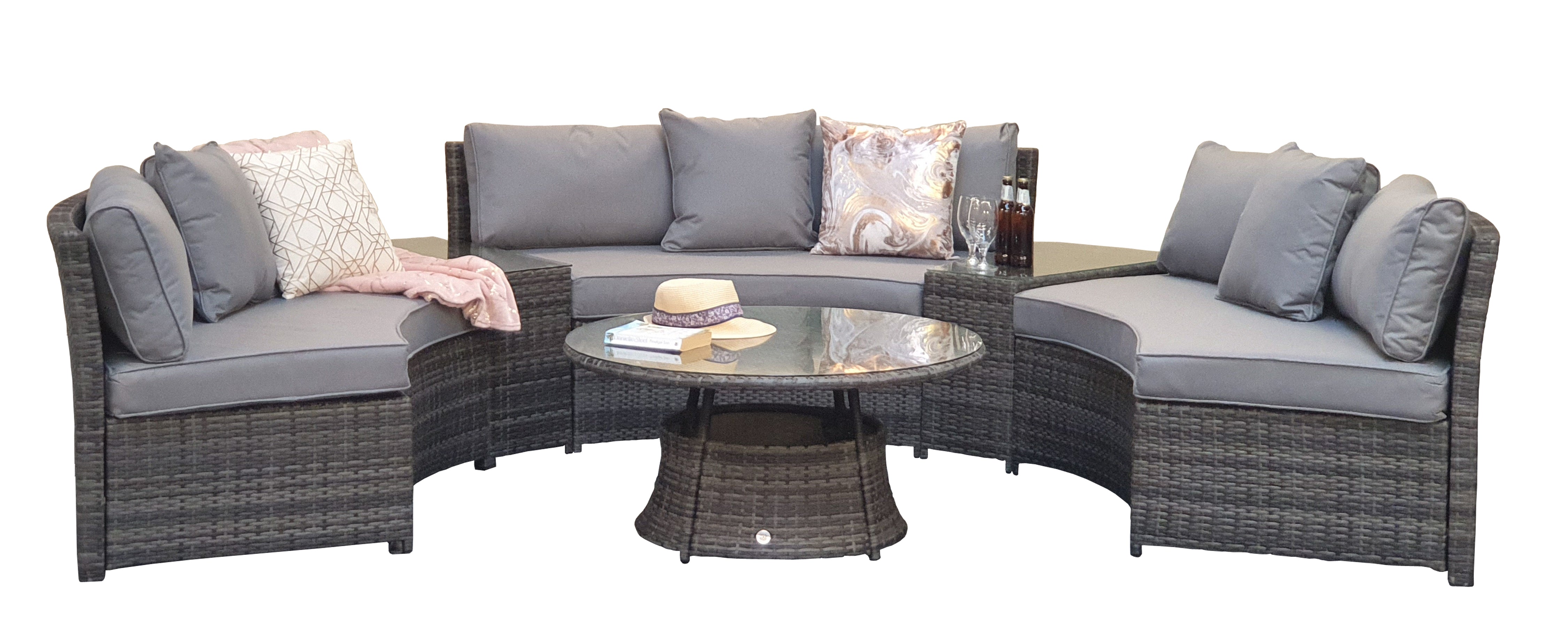 【Home&Garden】Garden Furniture Juliet Grey Half Moon Sofa Set