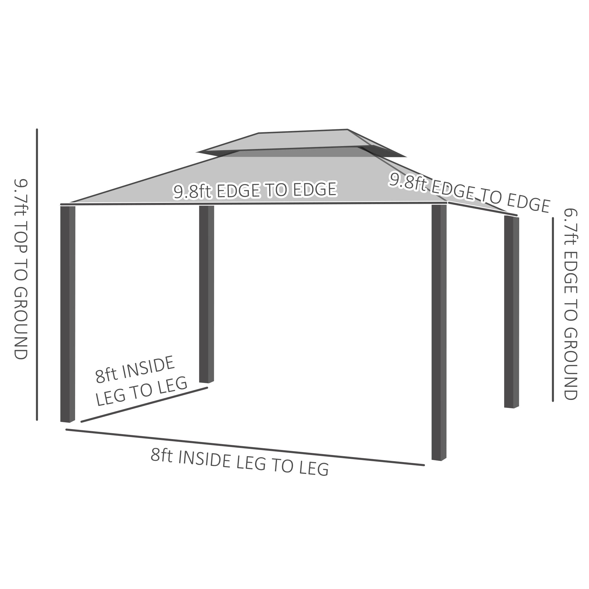 【Gazebo】10'x10', See Through Double Vented Roof, UV & Waterproof Polycarbonate Hardtop Cover