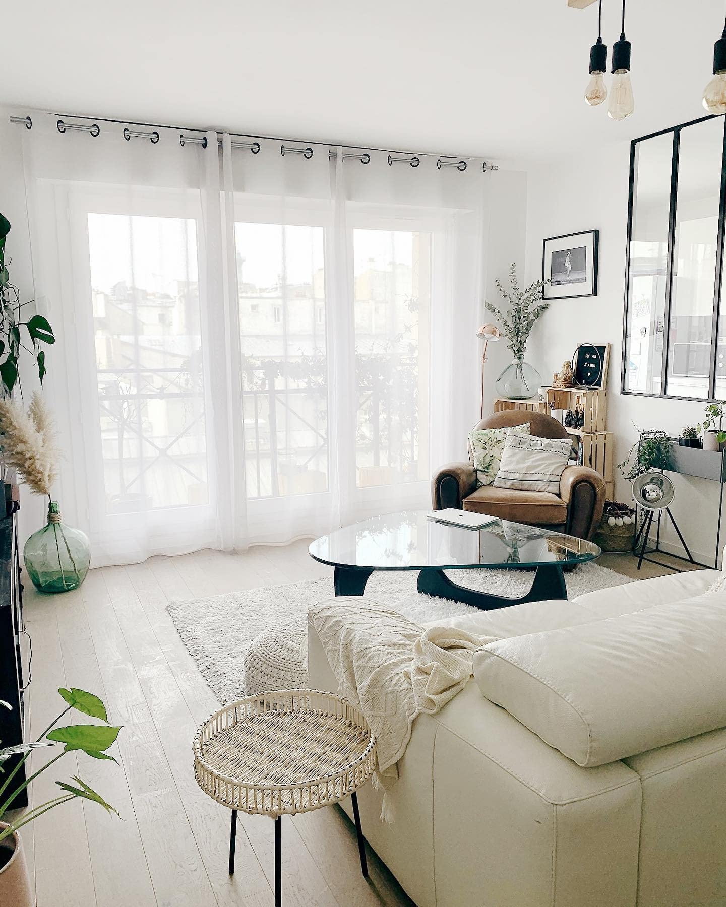 【Furniture】Noguchi Table Triangle Glass Coffee Table Vintage Glass End Table, Solid Wood Base & Glass Top