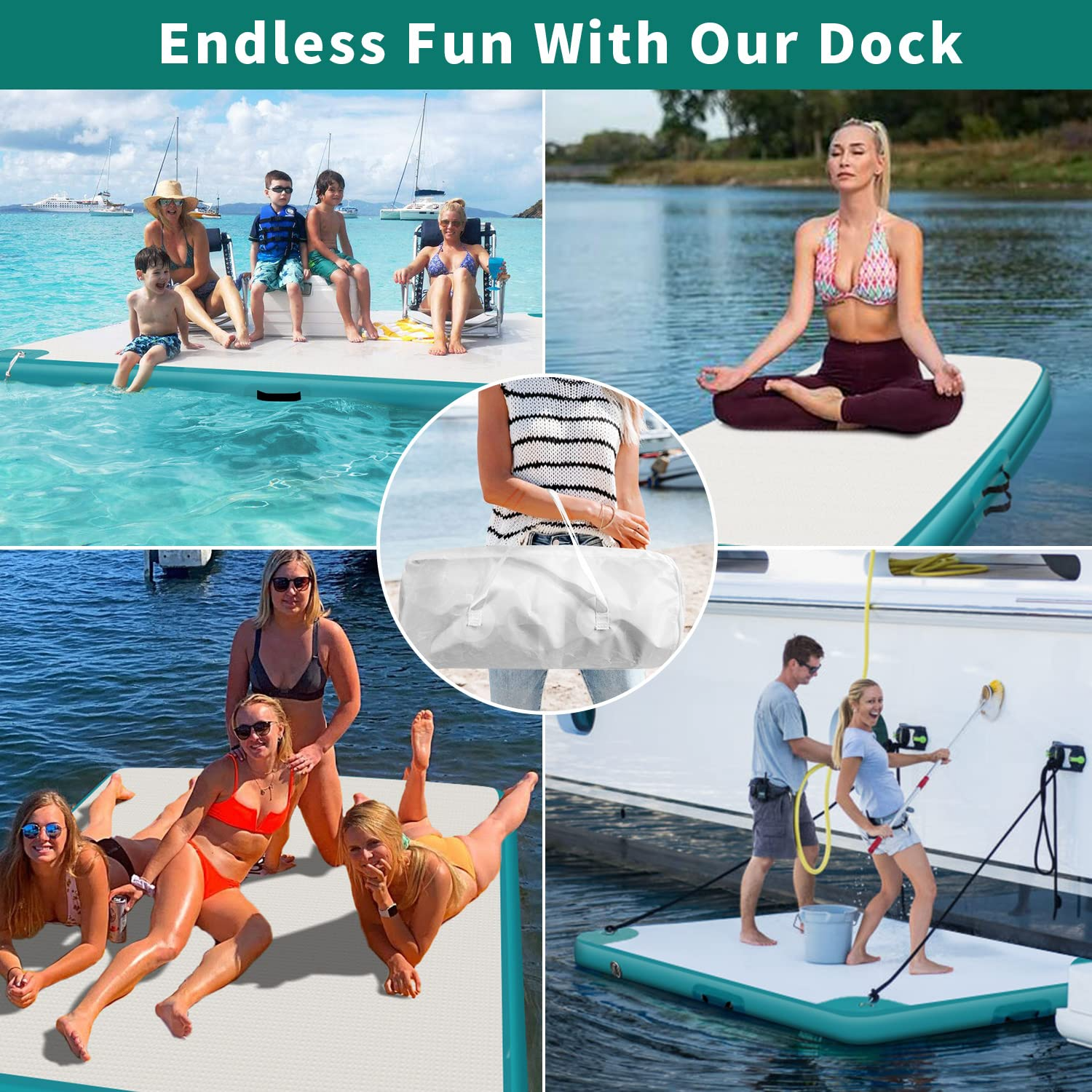 【Sports&Outdoors】Inflatable Dock Platform for Lake, Inflatable Dock Platform Floating Island Raft