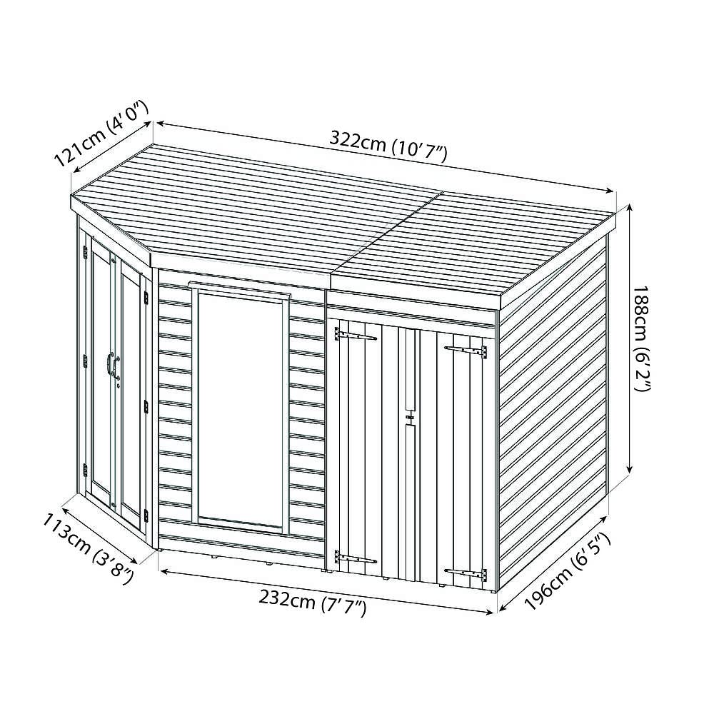 【Home&Garden】Wooden Corner Summerhouse with Side Shed 11x7 Outdoor Garden Storage Garden Room Sunroom