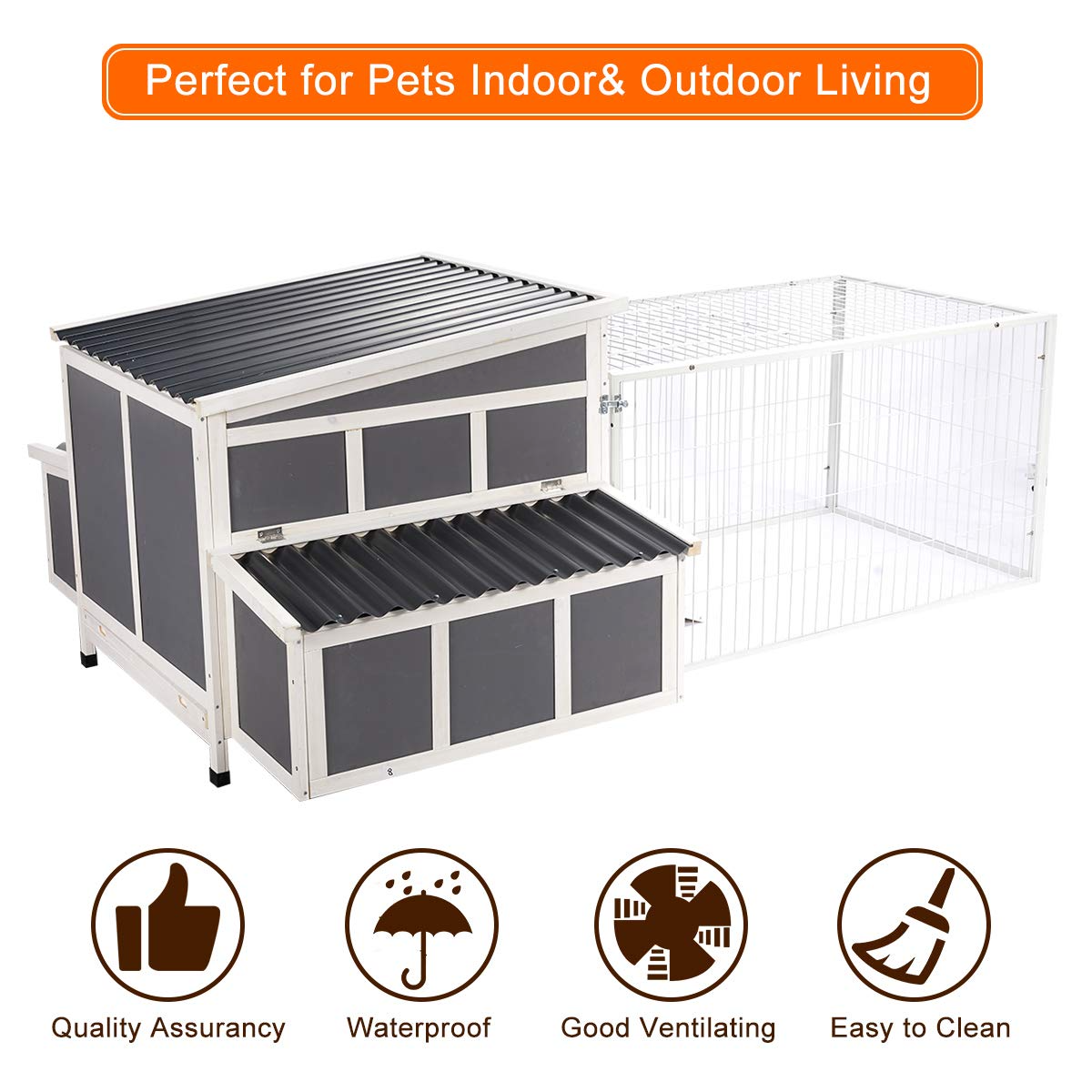 【Pet】88 Large Wooden Chicken Coop Hen House, Outdoor Yard Poultry Pet Hutch with Nesting Box