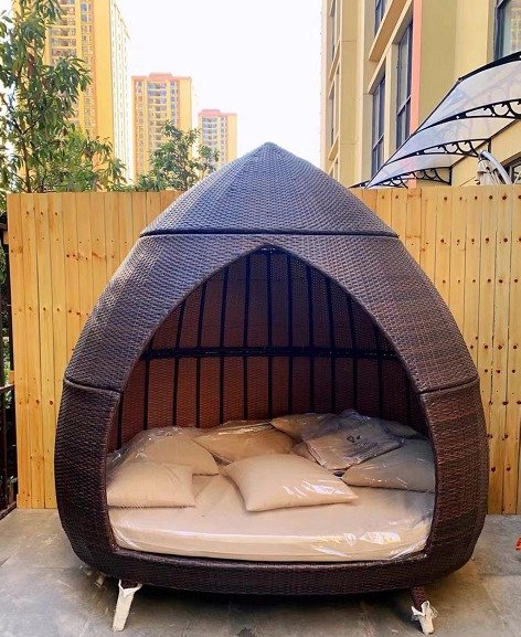 【Home&Garden】Vacation beach bed rattan bed terrace sun bed outdoor leisure birdcage sofa outdoor