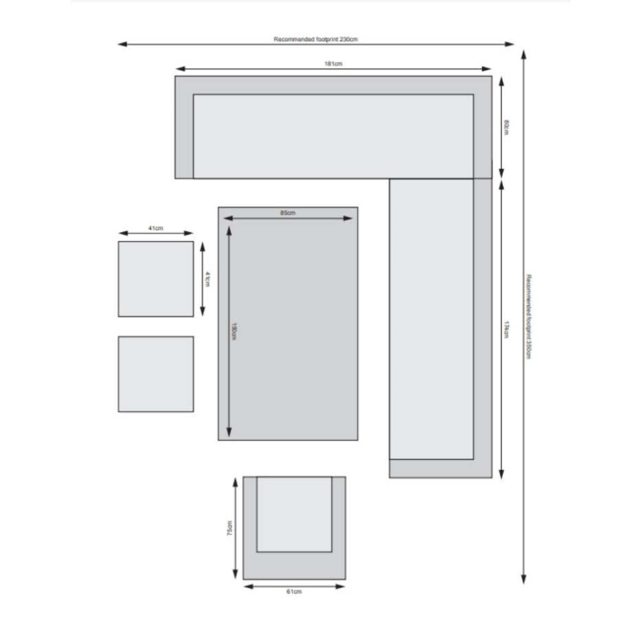 Corner Sofa Set with Rectangular Rising Table (Grey）