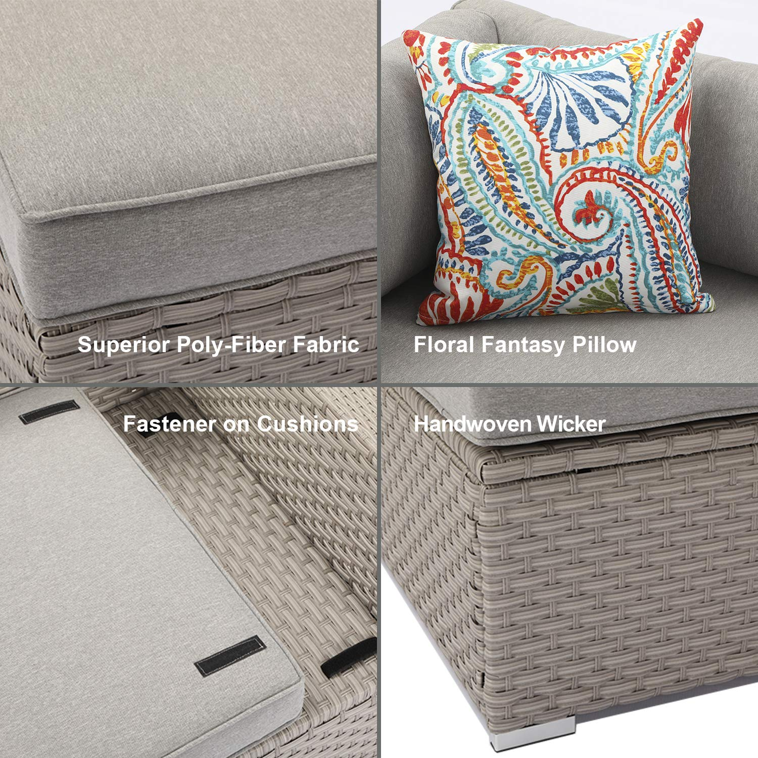 【Home&Garden】8-Pc Fire Pit Table Outdoor Furniture Sofa, Wicker Cushion Sectional w Celadon Fire Heater《NO8》