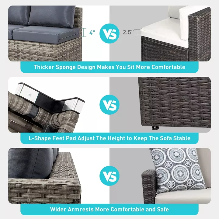 【Furniture】Semi-Assembled Rattan Garden Furniture Set 5 Piece Corner Sofa Cutlery Set