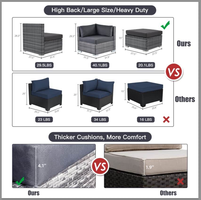 【Home&Garden】Large Size High Back PE Rattan Patio Furniture Sectional Sofa Sets with Fire Pit Table