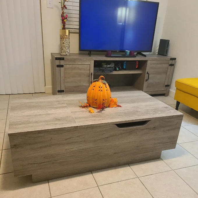 【Furniture】Kianna Lift Top Block Coffee Table with Storage