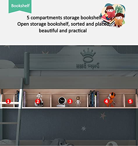 【Furniture】Double Full Bunk Bed Wooden Loft Bed, with Theater, Farmhouse, Ladder, Locker & Guardrail