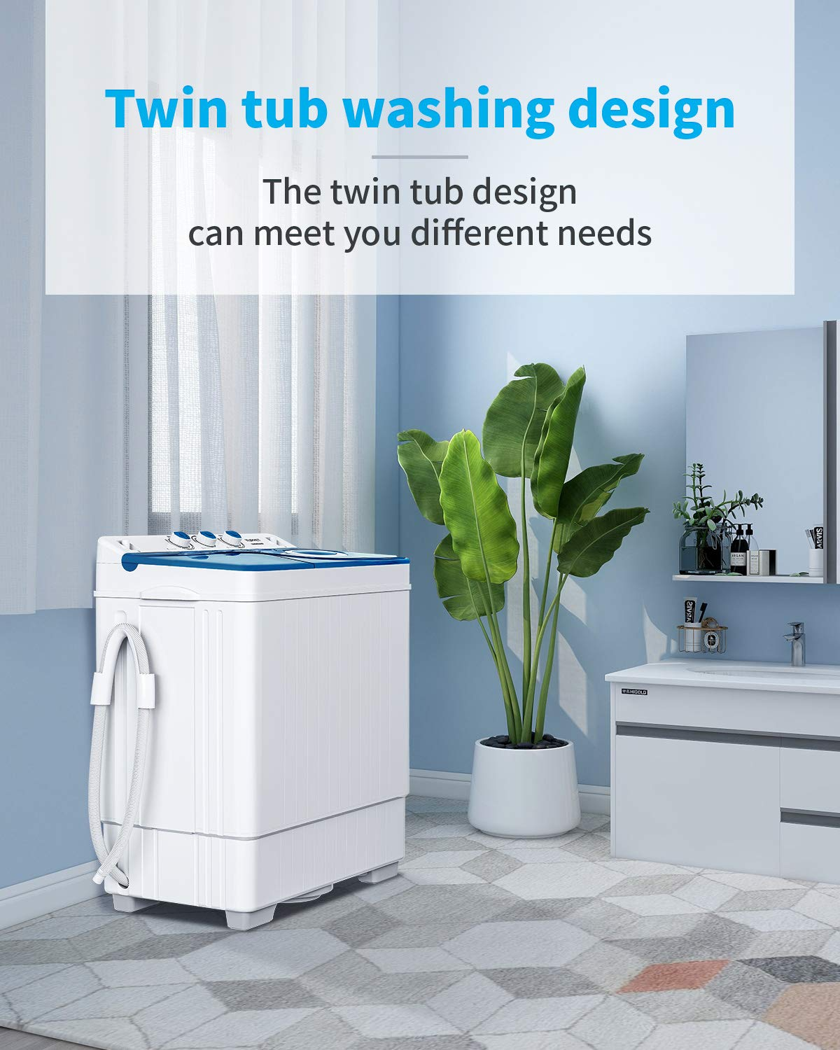 【Appliances】KUPPET Compact Twin Tub Portable Mini Washing Machine 26lbs Capacity, Washer & Spiner