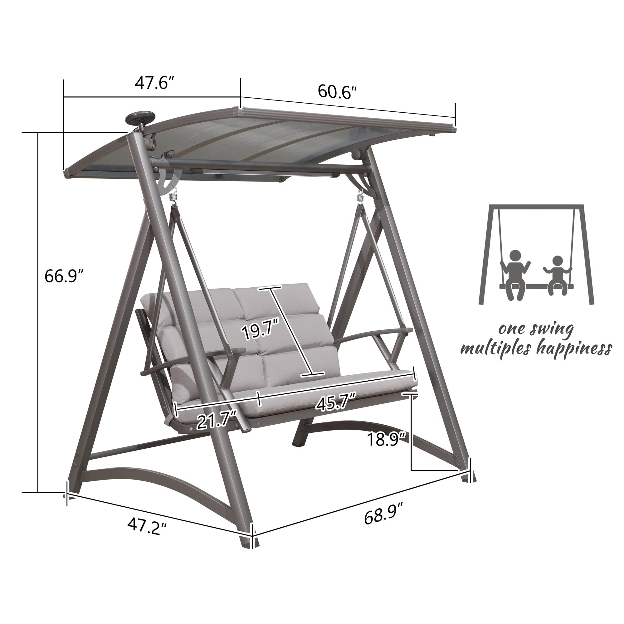 【Home&Garden】Modern Patio Swing Chair with Canopy Outdoor Deluxe 2 Person Yard Hammock Swing