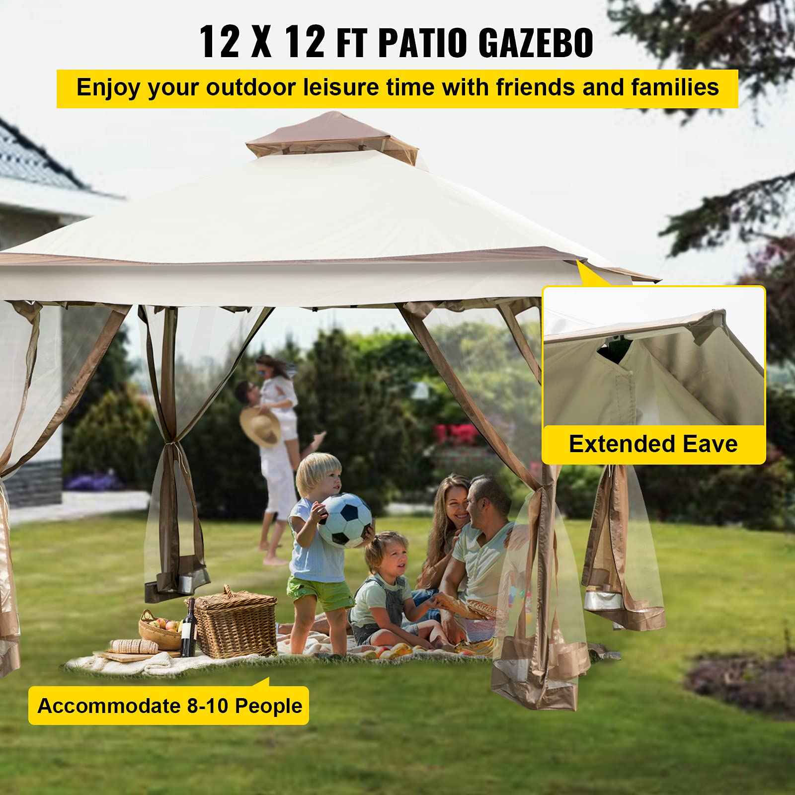 【Gazebo】Happybuy 12x12ft Outdoor Pop-Up Canopy Gazebo Starter Kit