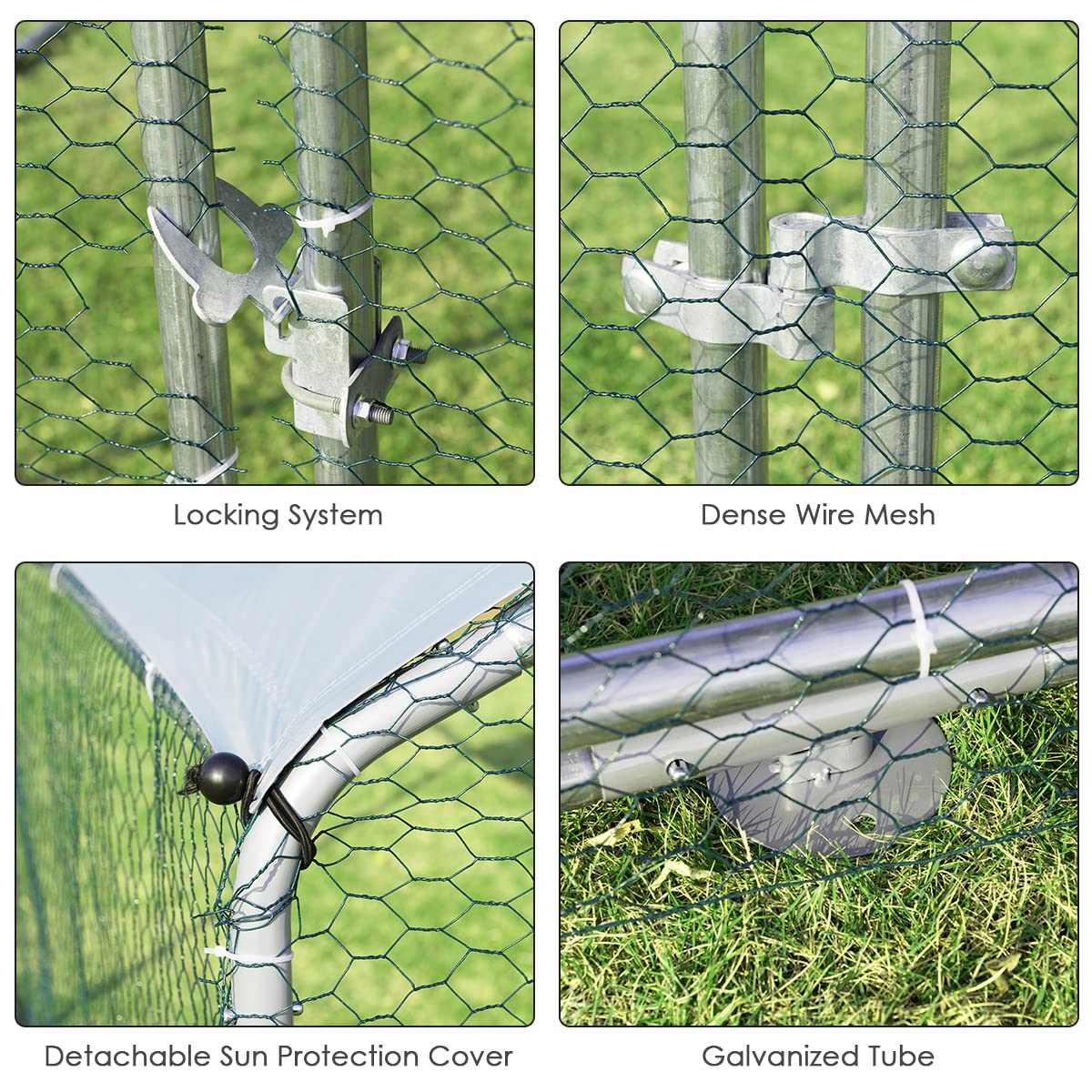 【Pet】10'x20'x6.4' Large Walk-in Hen House with Cover, Galvanized Steel Poultry Run Extension