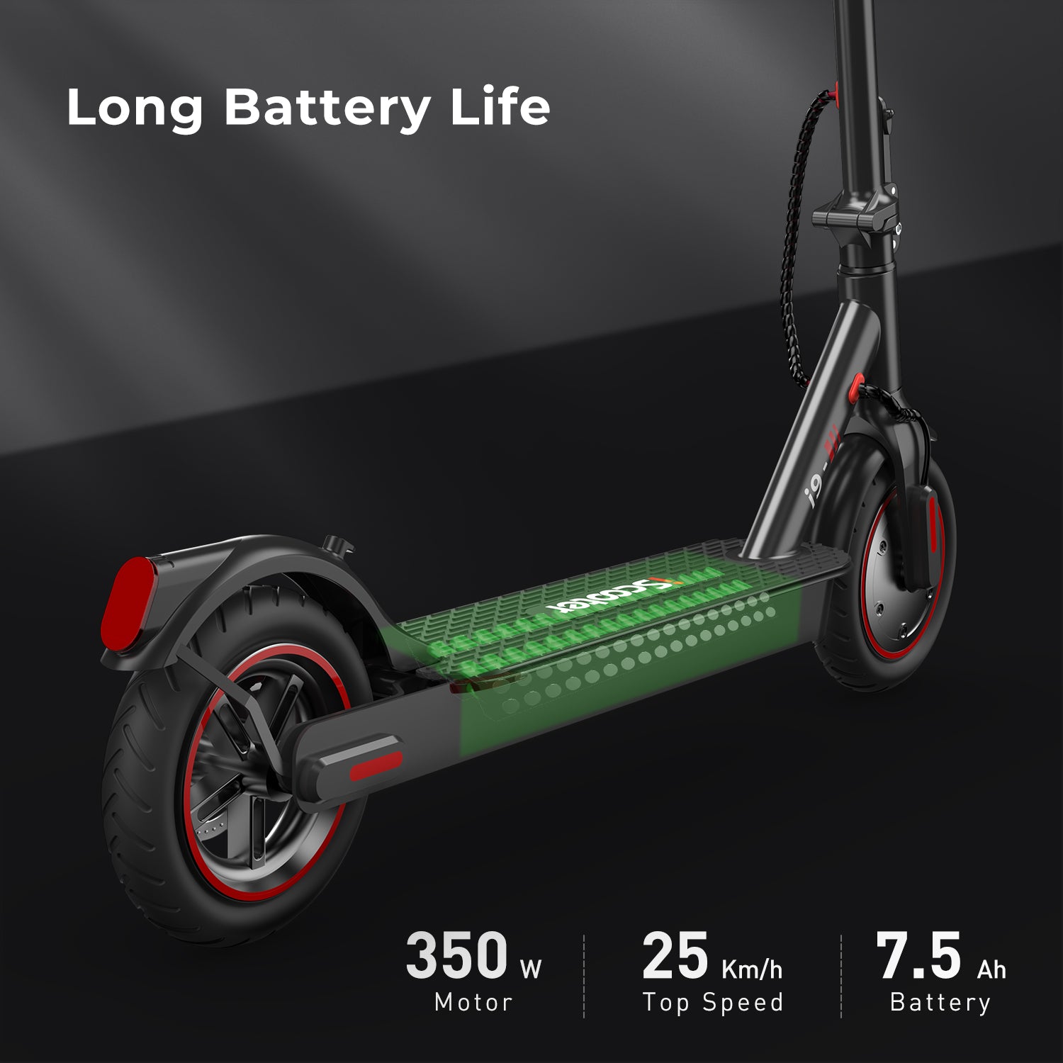 iScooter adult electric scooter, 40-45 km range, 3 speed modes, LCD display, dual brake system