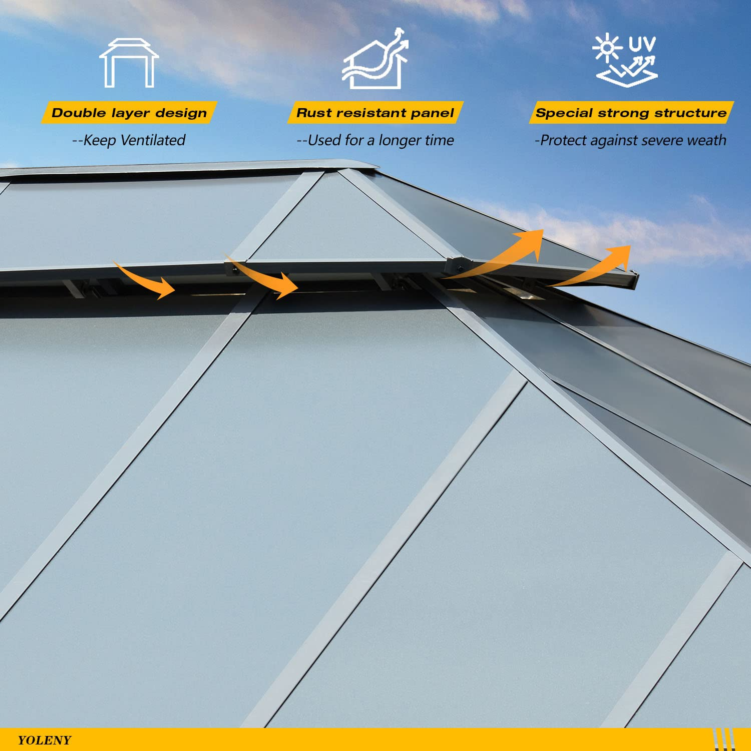 【Gazebo】12' x 16' Hardtop Gazebo, Permanent Outdoor Aluminum Patio Gazebo with Composite Double Roof