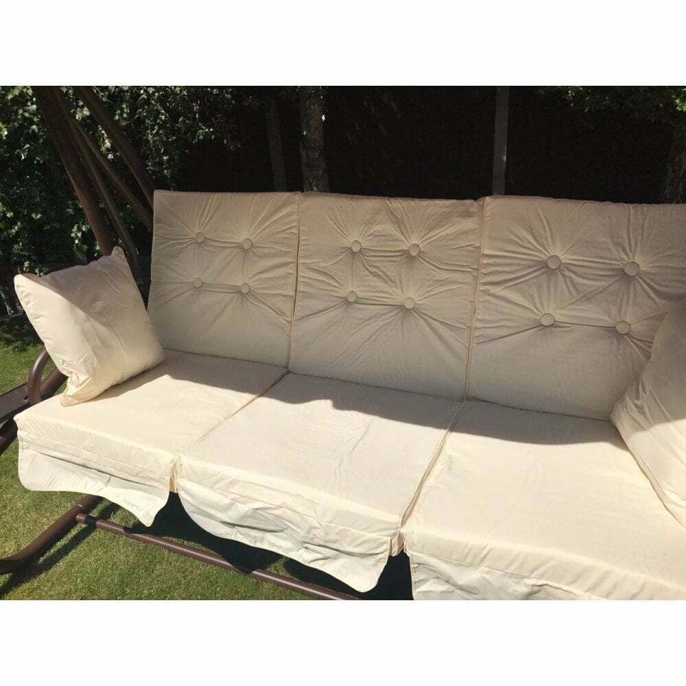 【Home&Garden】Somerset 3 Seat Swing Hammock Bed Heavy Duty Garden Bench Patio Brown Cream Seat