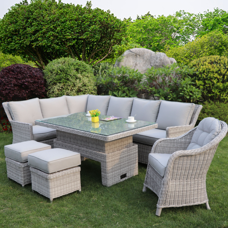 Corner Sofa Set with Rectangular Rising Table (Grey）