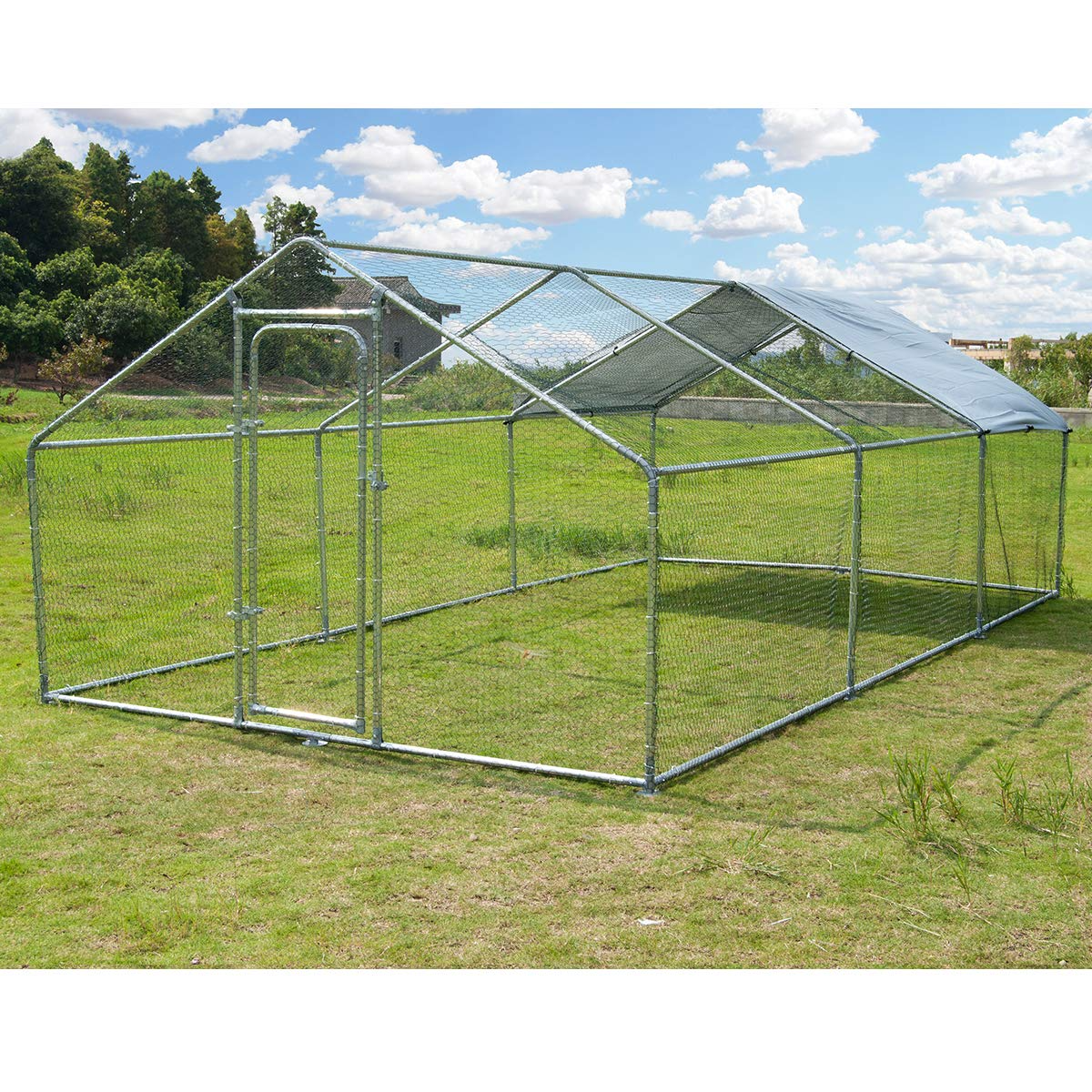 【Home&Garden】Large Metal Chicken Coop Walk-in Poultry Cage Hen Run House Rabbits Habitat Cage(10'Lx20'Wx6.4'H)