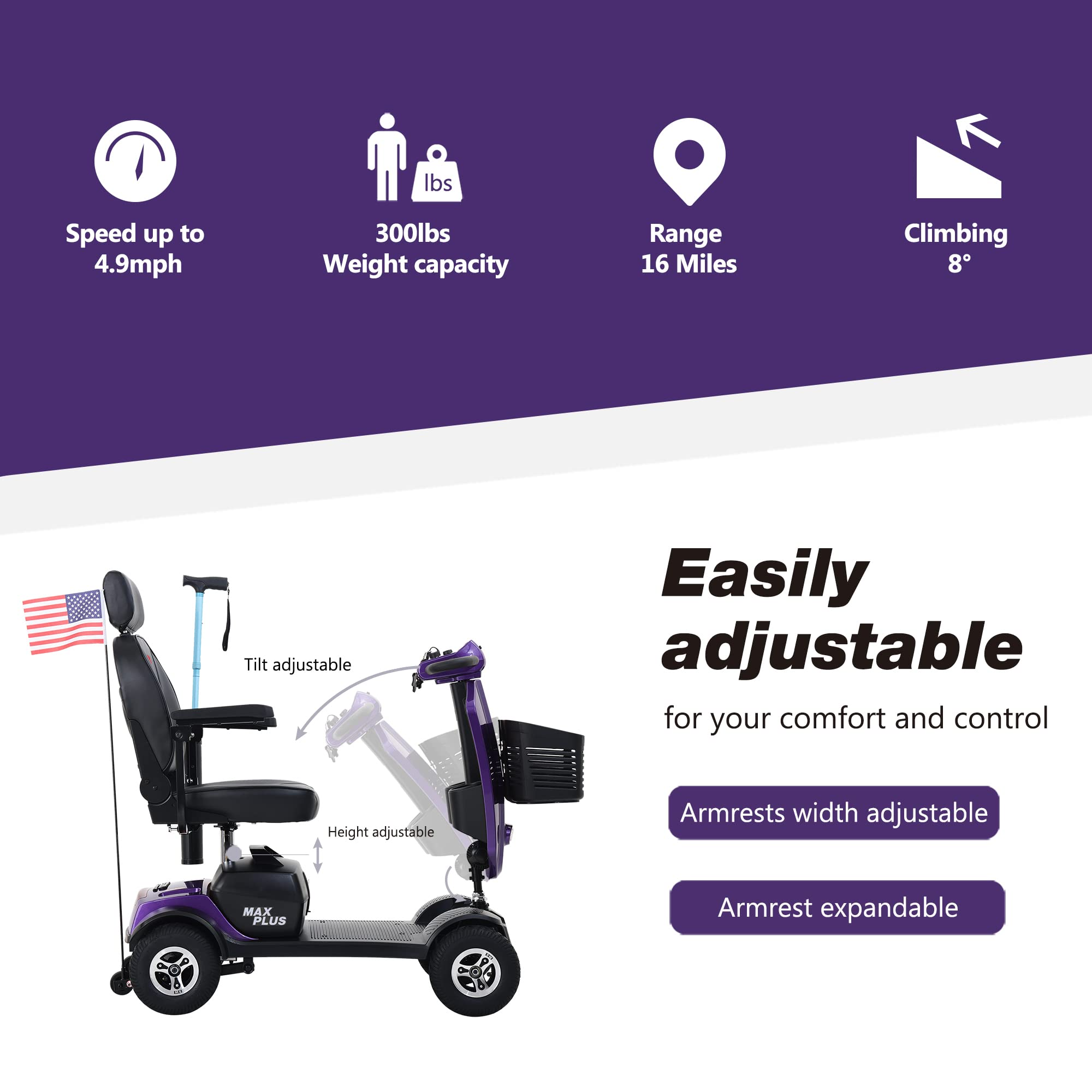【Sports&Outdoors】Electric Mobility Scooter for Adults Wheelchair Device for Travel, Elderly