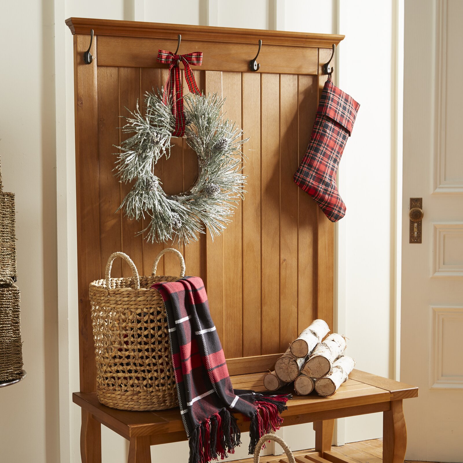 【Furniture】Bernnadette 40'' Wide Pine Solid Wood Hall Tree with Bench