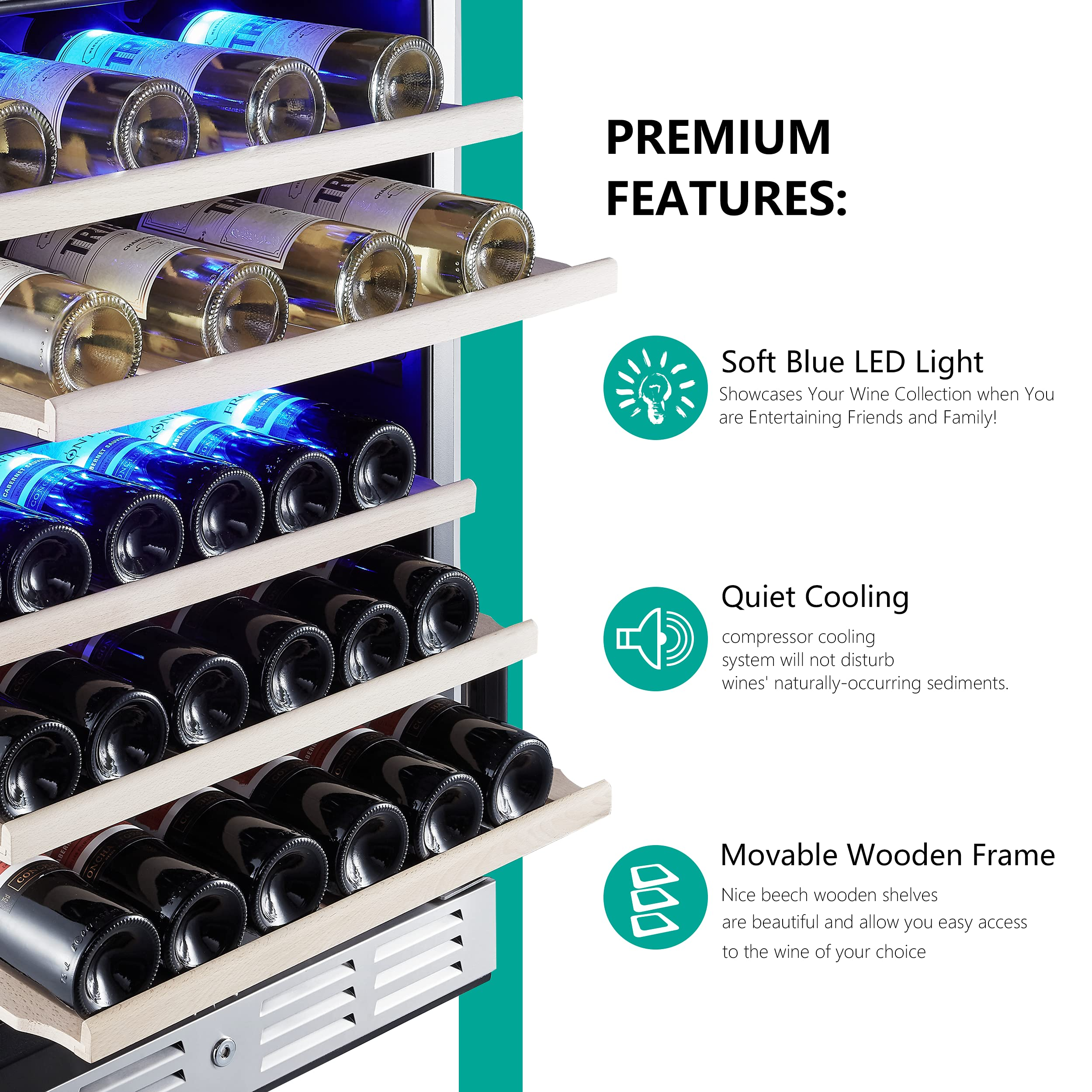 【Appliances】Kalamera 24'' Wine Cooler Refrigerator 46 Bottle Dual Zone Built-in or Freestanding Fridge