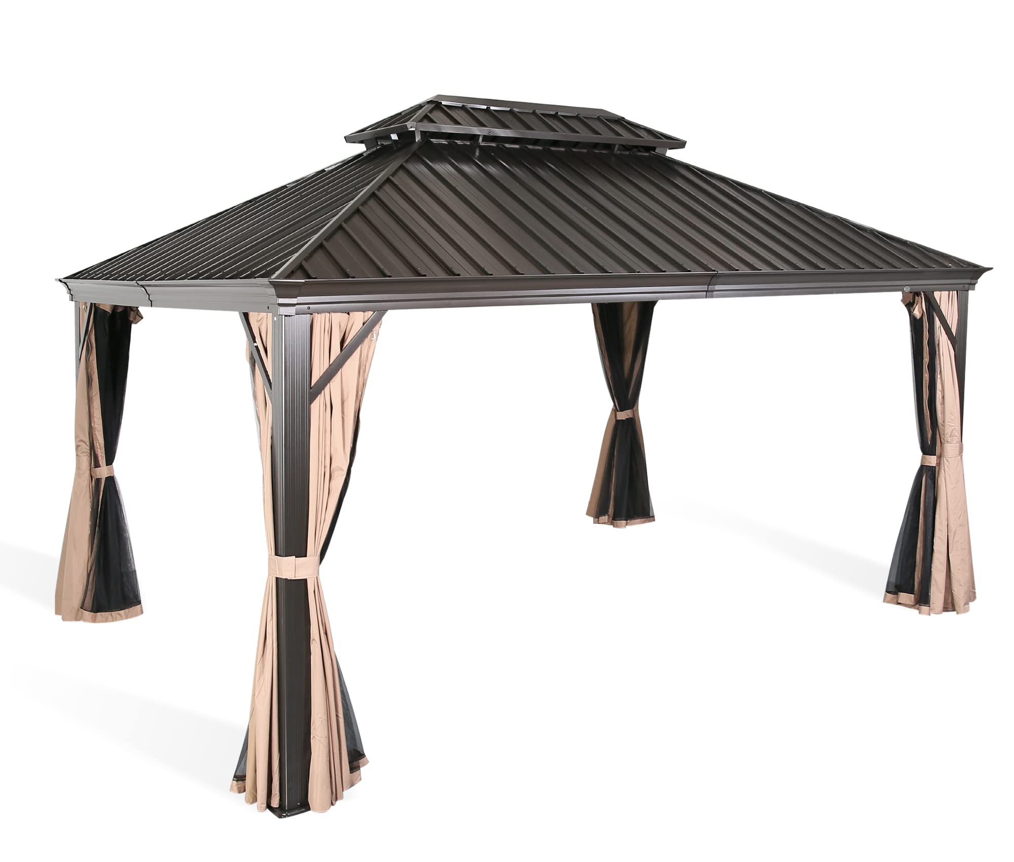 【Gazebo】Hardtop Gazebo with Netting and Curtains for Patios, Gardens, Lawns & Outdoor Activities