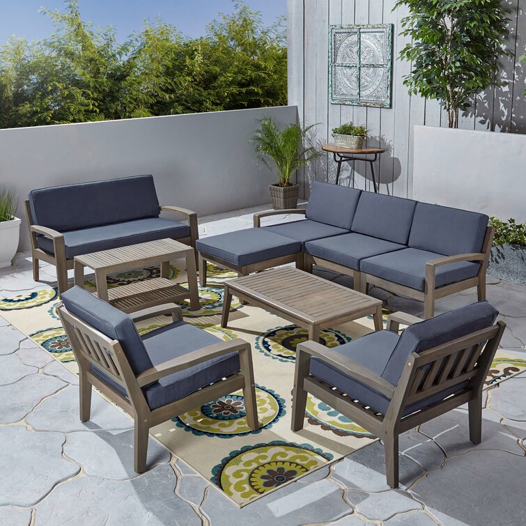 【Home&Garden】Bellevue Solid Wood 7 - Person Seating Group with Cushions