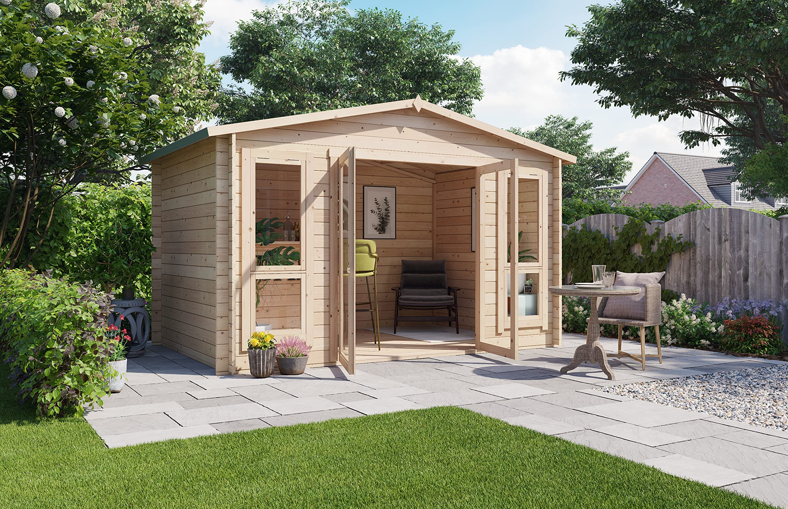【Home&Garden】Log Cabin Summerhouse Garden Bar Room Apex Wooden Summer House Studio Home Office