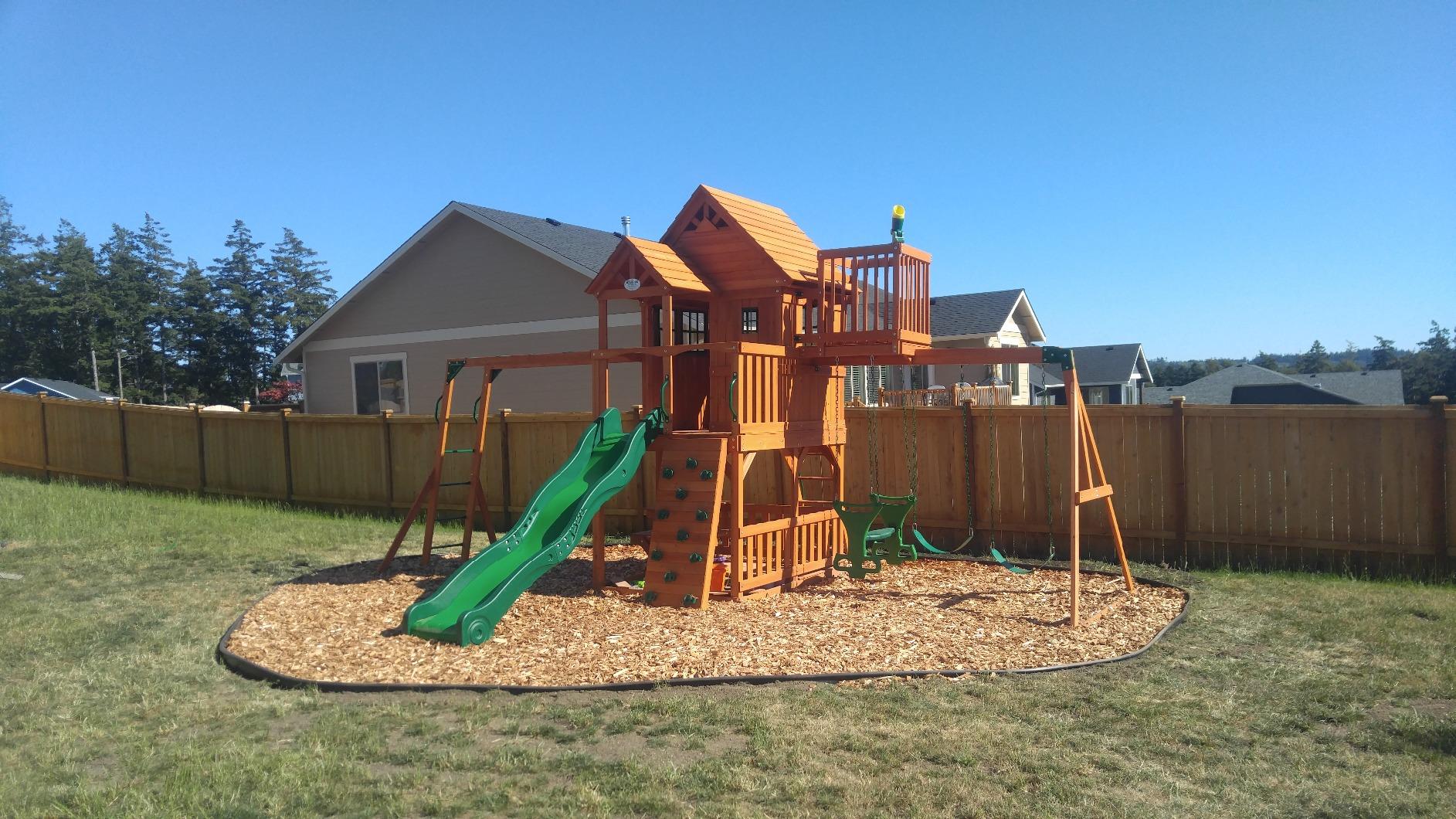 【Baby&Kids】Skyfort II Playground Cedar Wood Swing Set with Playhouse Fort, Sandbox, Picnic Table, Slide