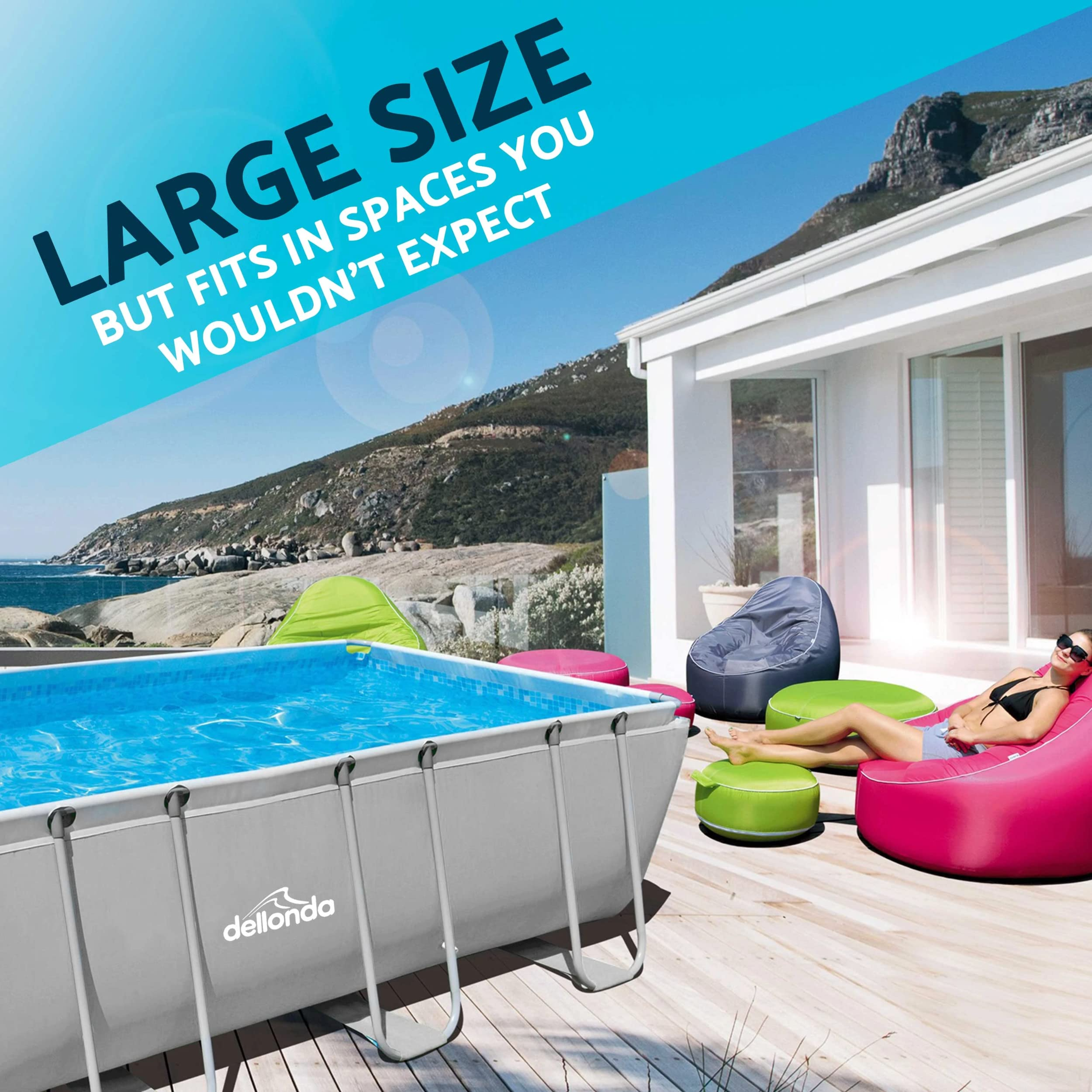 【Sports&Outdoors】18ft Deluxe Steel Frame Swimming Pool, Rectangular with Filter Pump