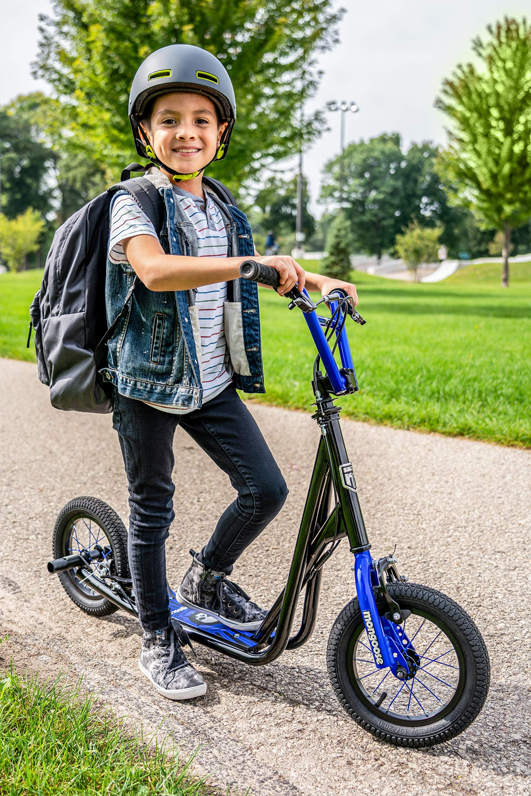 【Sports&Outdoors】Expo Youth Scooter, Front and Rear Caliper Brakes, Rear Axle Pegs, 12-Inch Inflatable Wheels