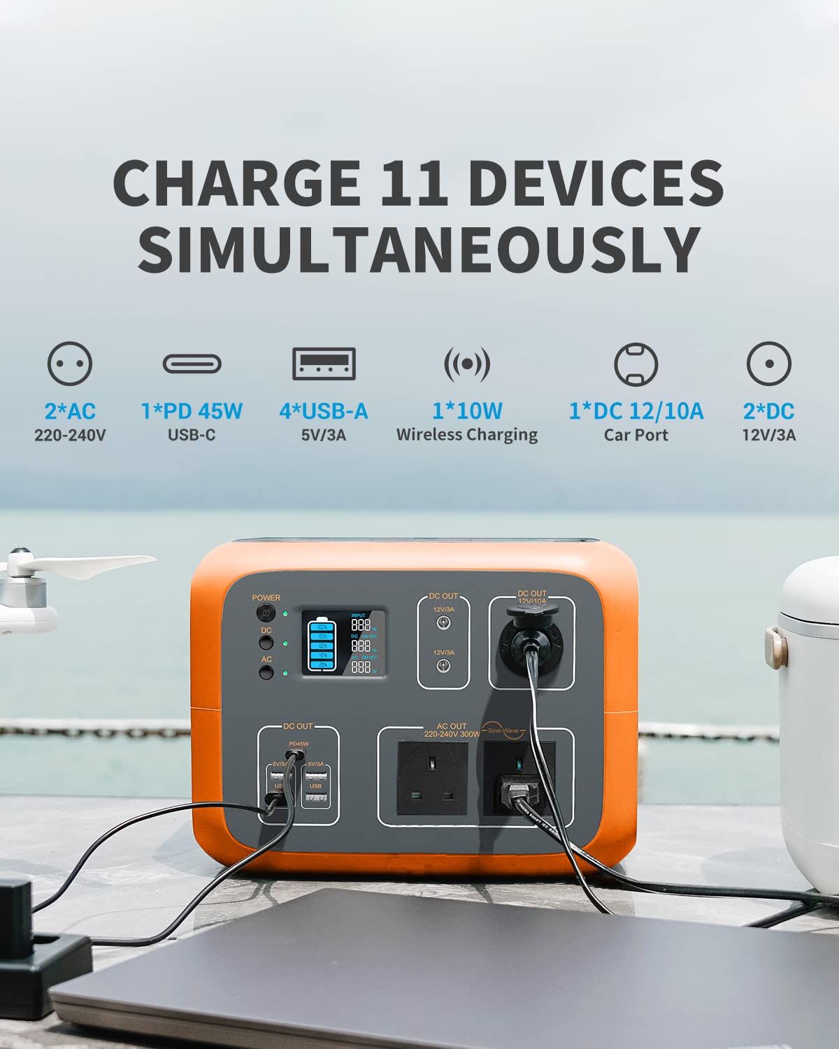 【Appliances】Portable Power Station 500Wh Solar Generator 300W/230V AC Output, Wireless Charging