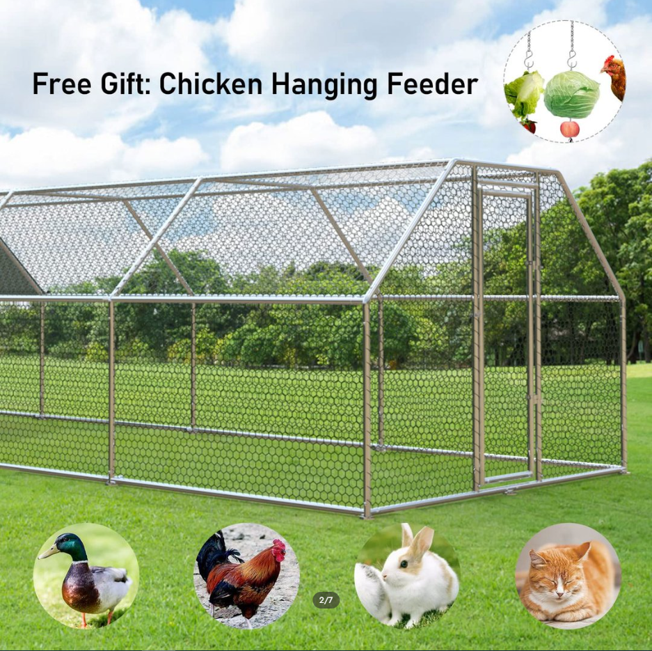 【Home&Garden】Large Metal Chicken Coop Run Walk-in Poultry Cage Chicken Runs