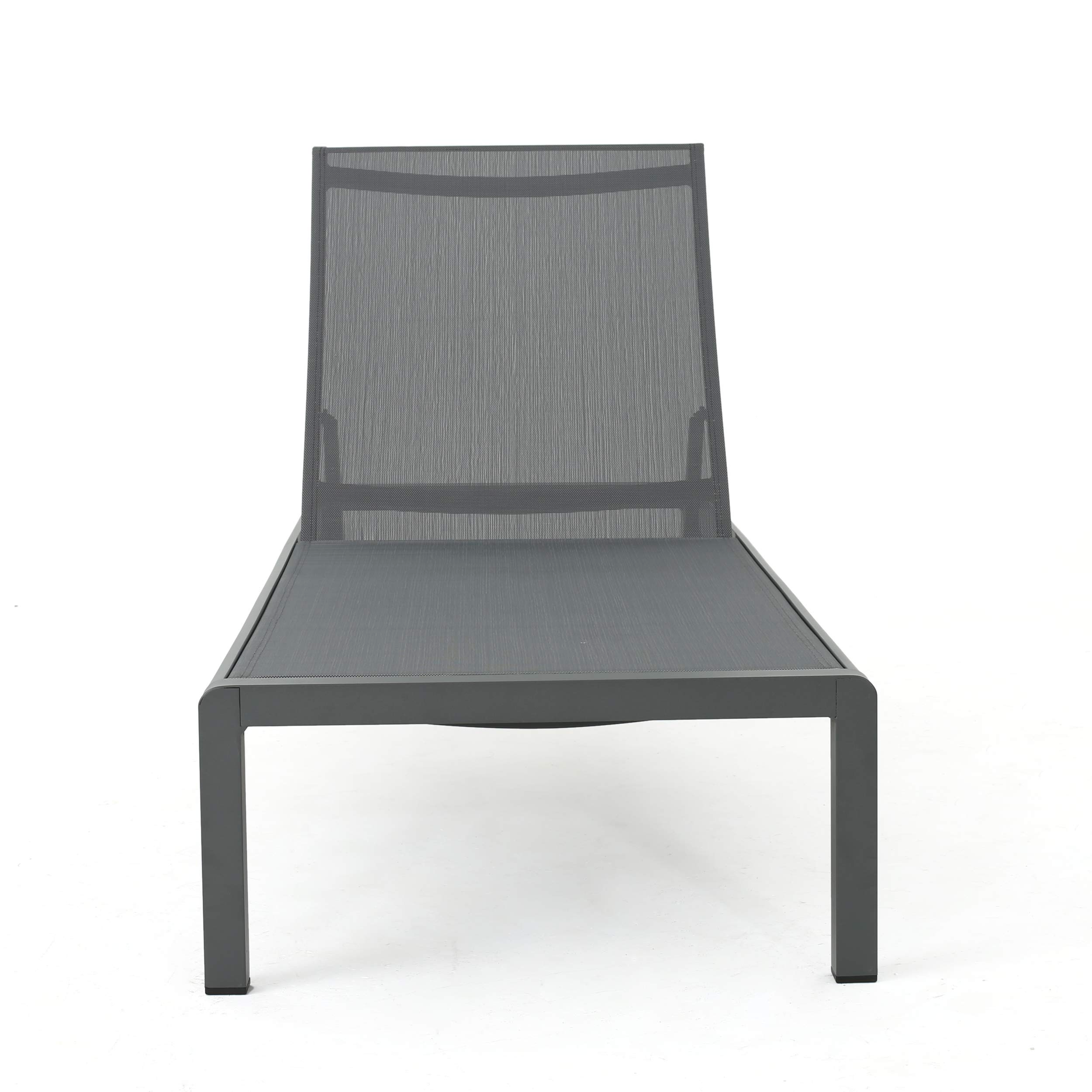 【Home&Garden】Coral Bay Outdoor Aluminum Chaise Lounges with Mesh Seat, 4-Pcs Set, Grey  Dark Grey