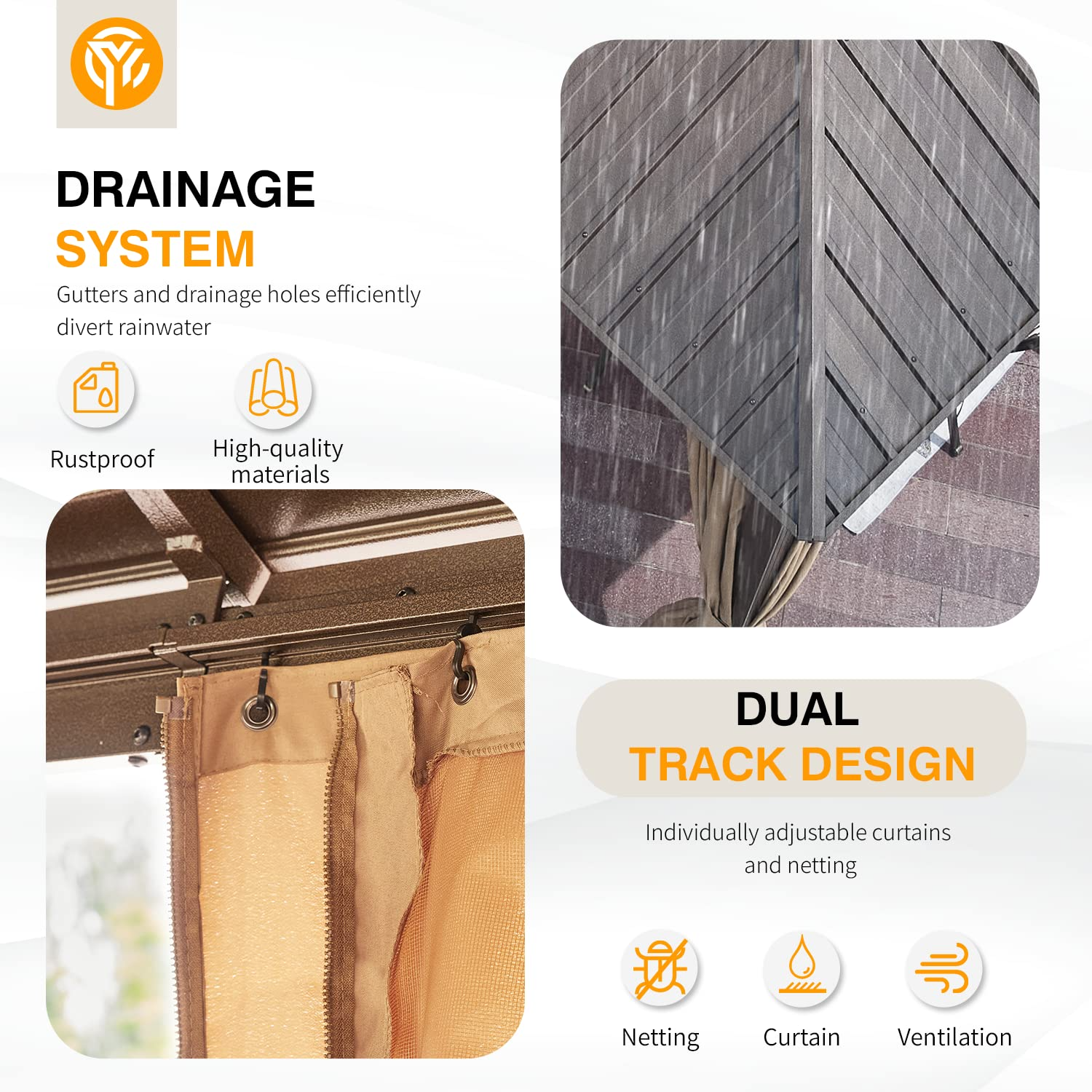 【Gazebo】10'x13' Hardtop Gazebo Galvanized Steel Outdoor Patio Gazebo Canopy Double Roof Pergolas