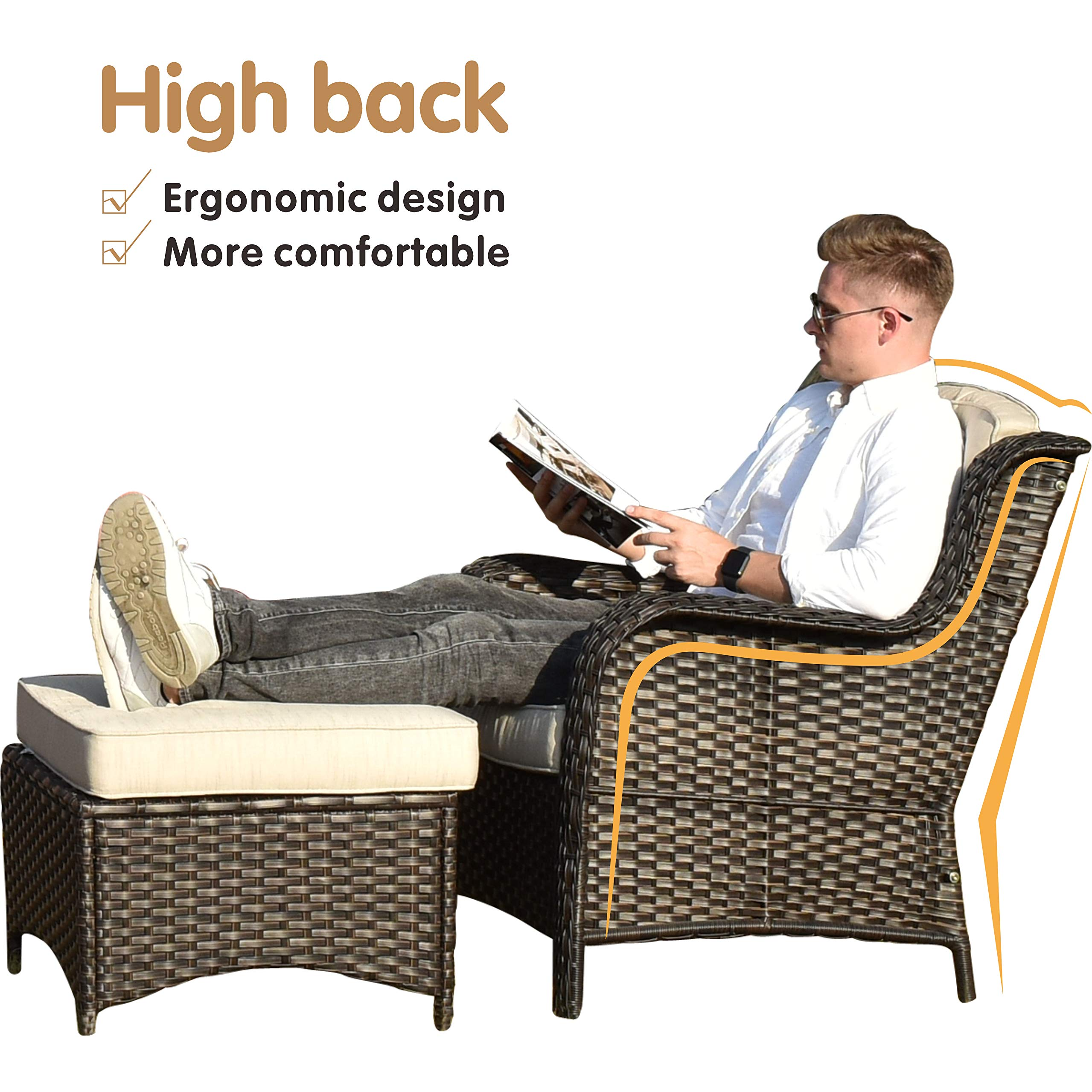 【Furniture】Patio Furniture Conversation Set All Weather Wicker 6 Pcs High Back Sofa w Coffee Table & Ottomans《NO8》