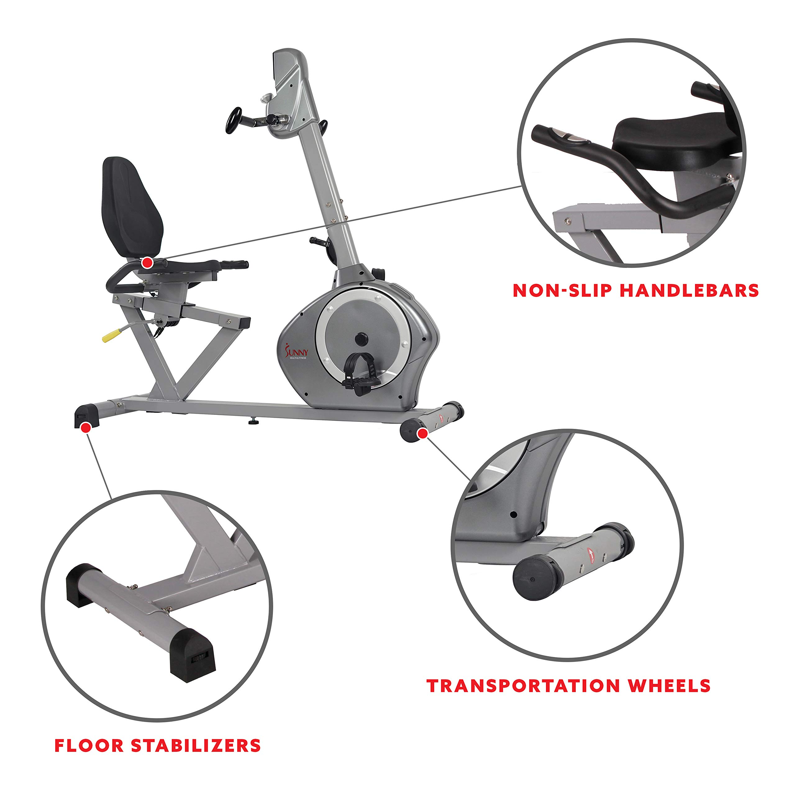 【Sports&Outdoors】Sunny Health & Fitness Recumbent Bike SF-RB4631 with Arm Exerciser, 350lb, Gray
