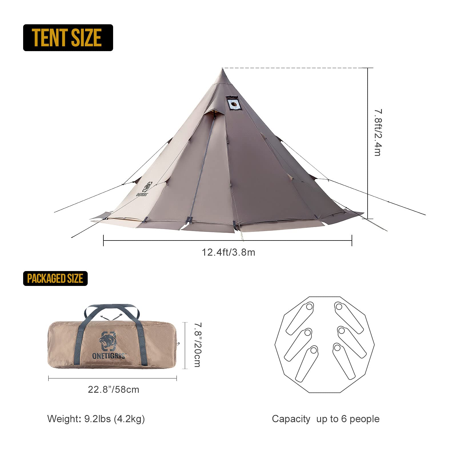 【Sports&Outdoors】Rock Fortress Hot Tent with Stove Jack Bushcraft Shelter, 4-6 Person, 4 Season Tipi Tent