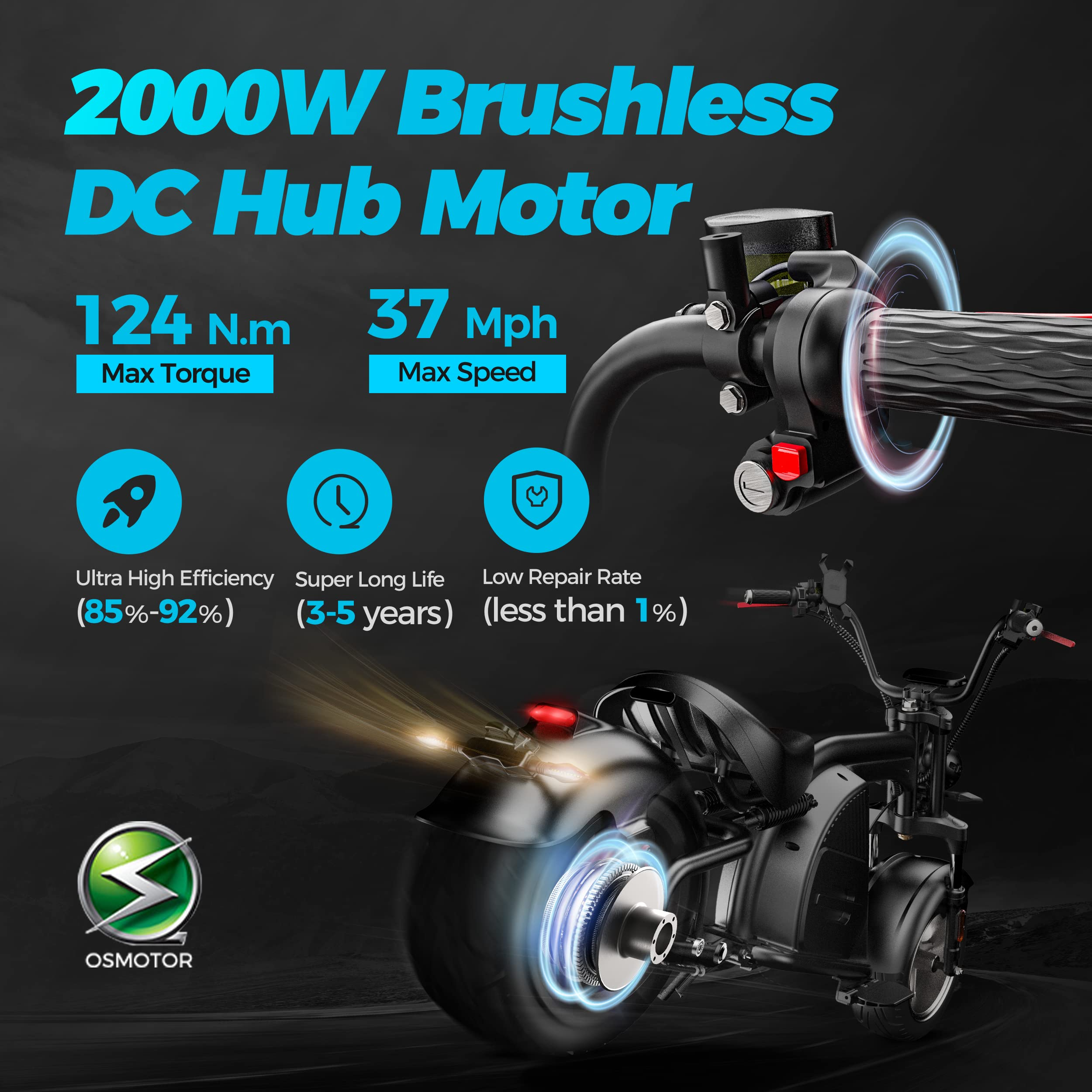 【Sports&Outdoors】Eahora M8 2000W 37MPH Electric Moped for Adults Street Legal, 60V 30Ah