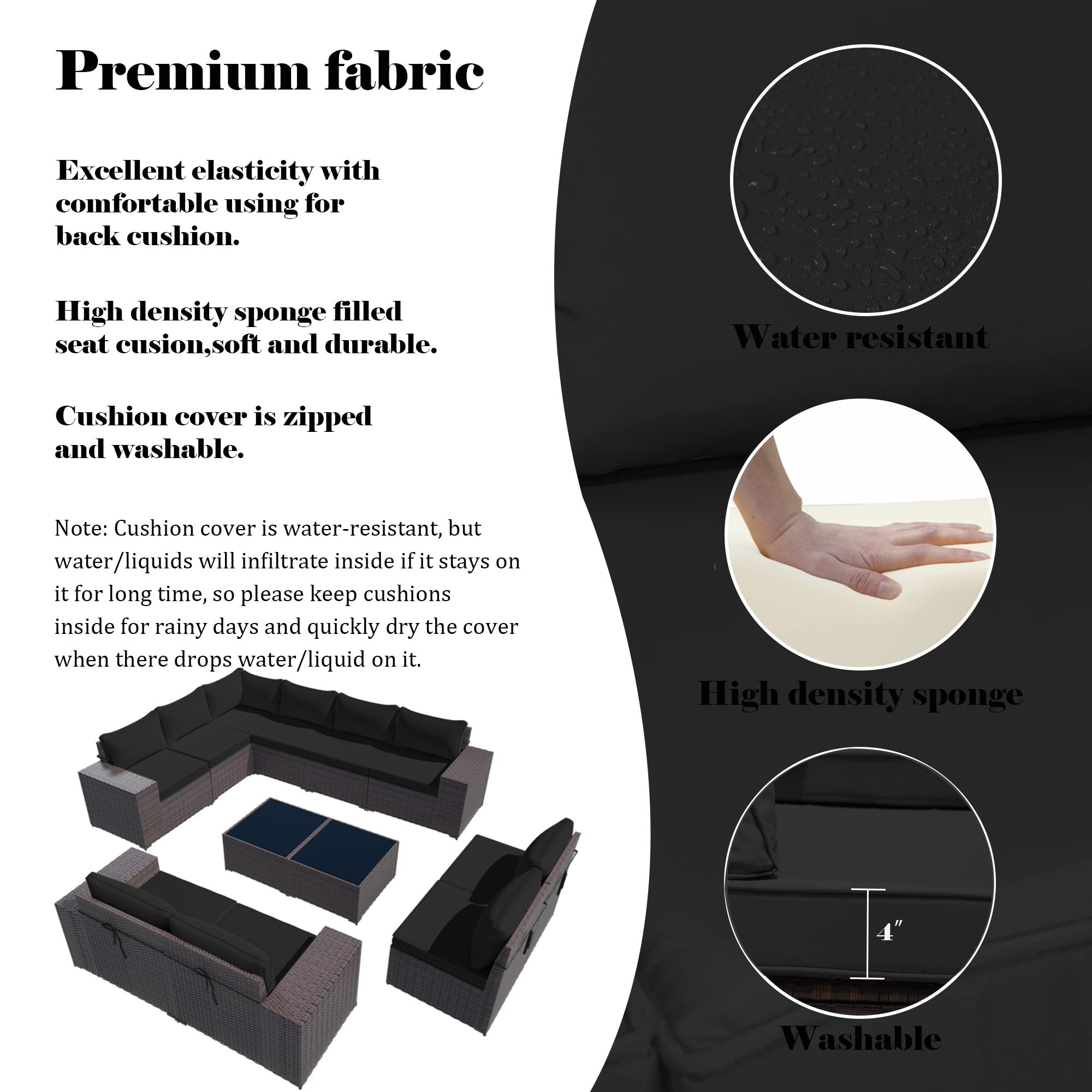 【Furniture】Outdoor Patio Furniture Sets 12-Pc Patio Sectional Furniture with Table & 10 Thickened Cushions