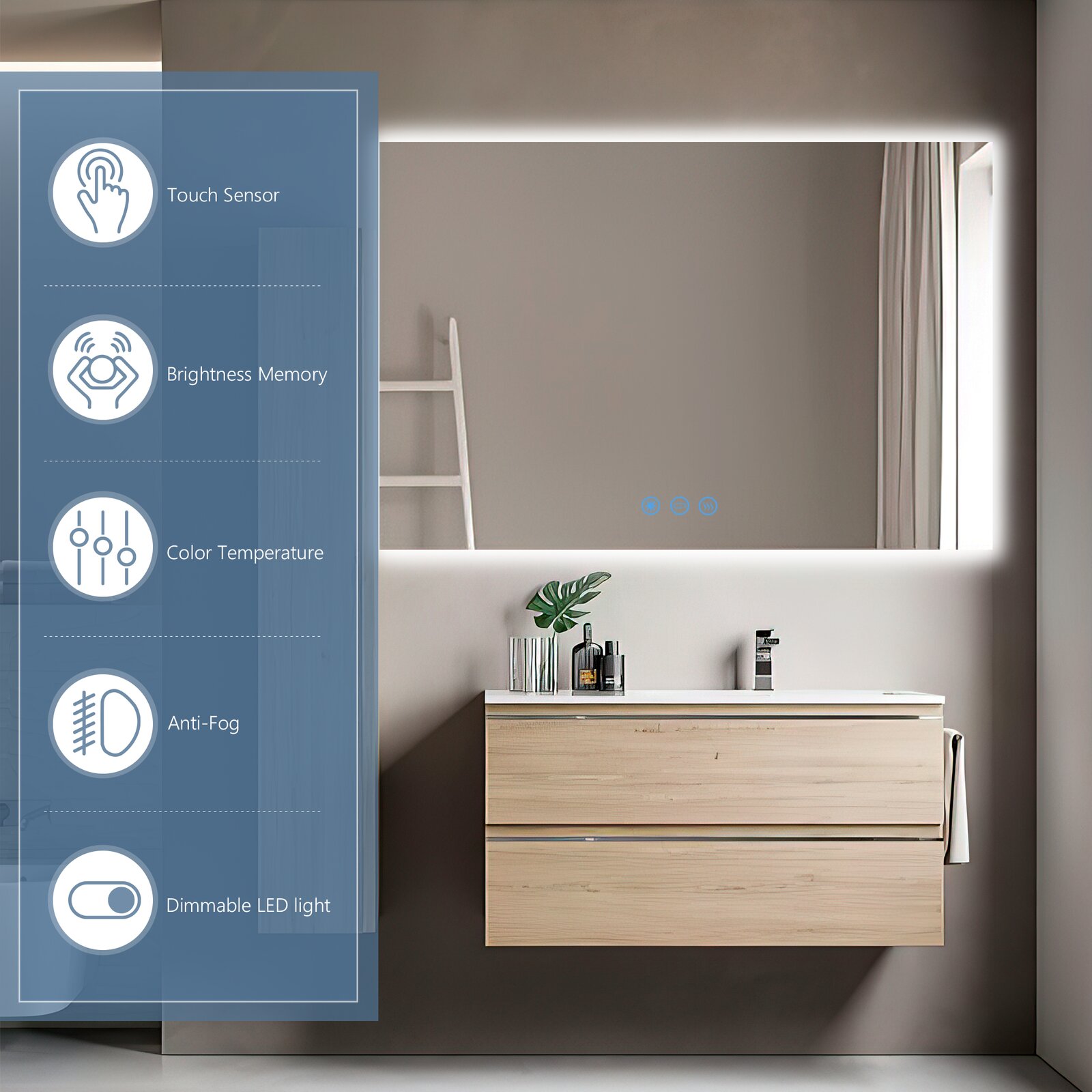 【Home Improvement】Bronson Rectangle LED Wall Mirror