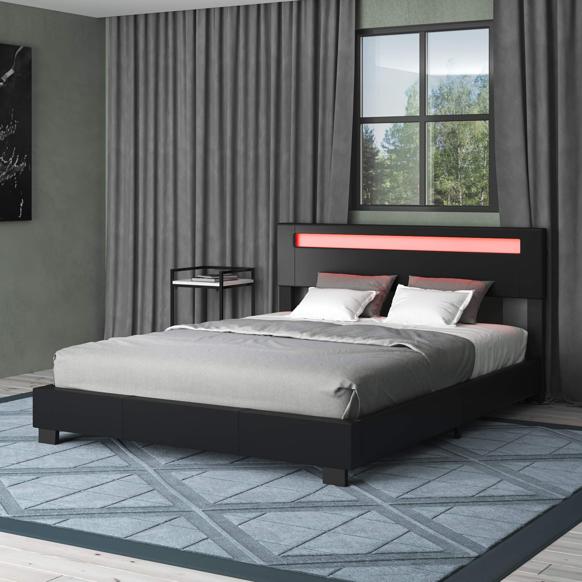 【Furniture】Pezzolla LED Bed Frame King Size - Contemporary Modern Low Profile Platform Bed with 16 Colors LED