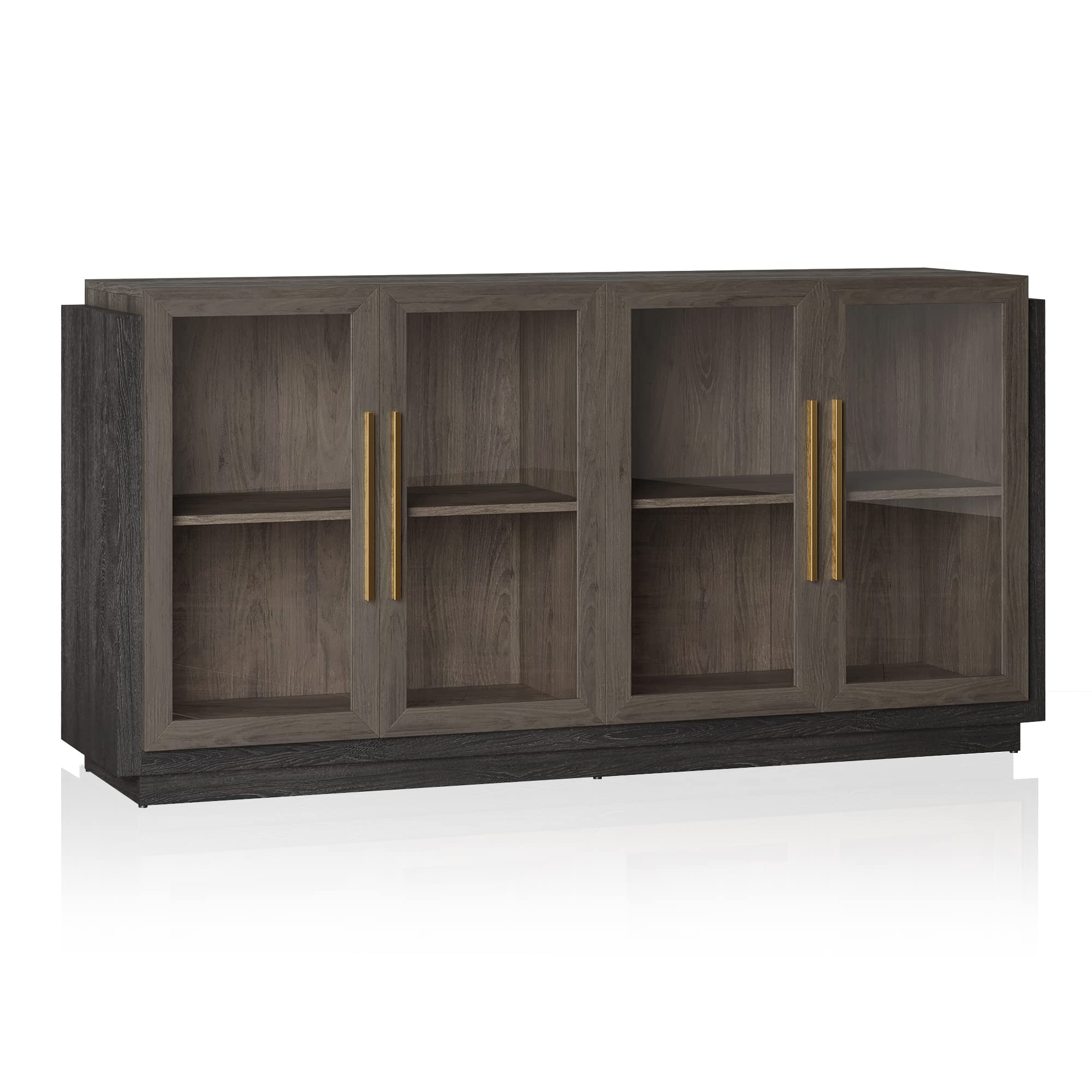 【Furniture】Sideboard Buffet Cabinet, Modern Wood Glass-Buffet-Sideboard with Storage, Console Table