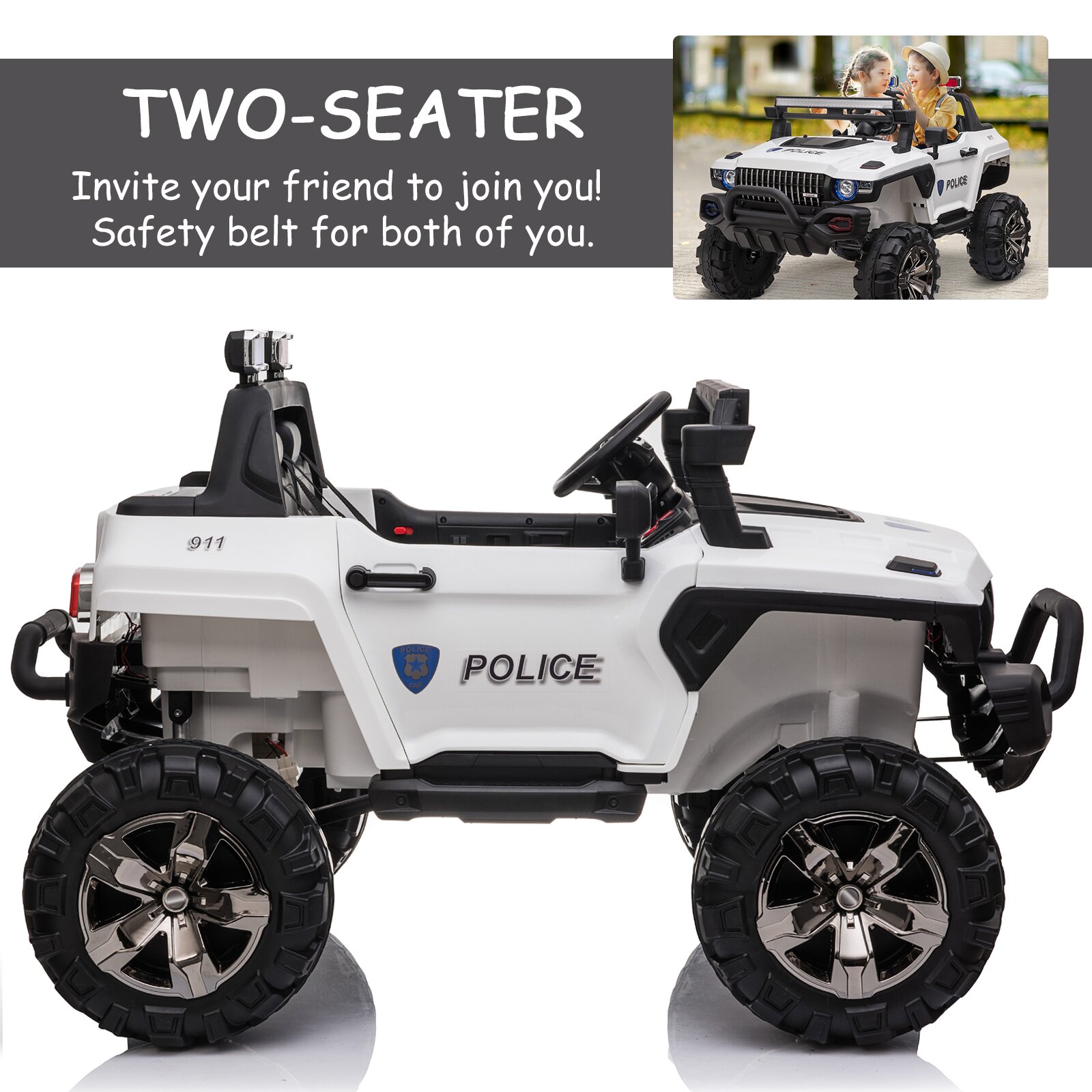 【Baby&Kids】2-Seater Electric Ride on Police Car SUV Truck Toy