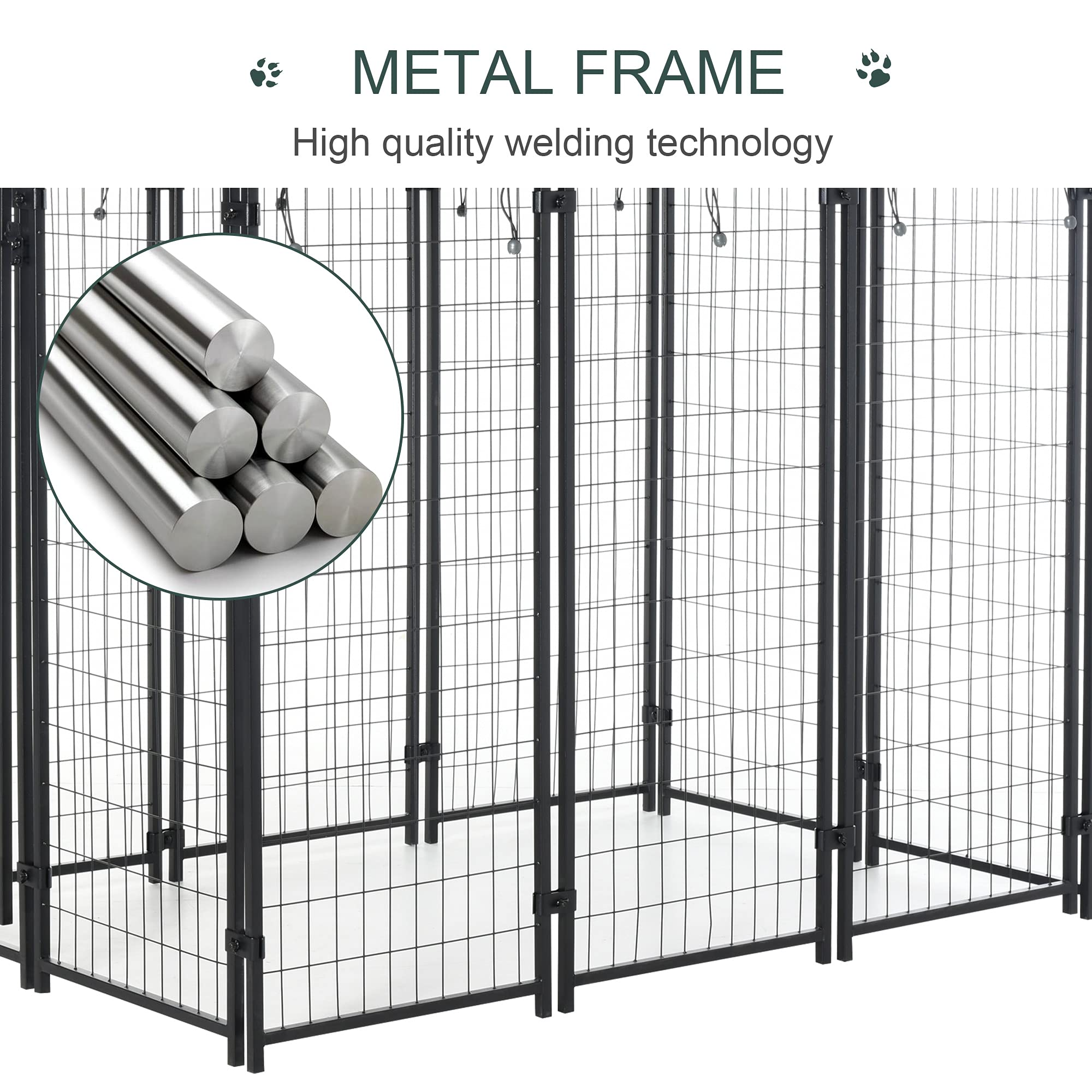【Pet】6'x4'x6' Large Dog Kennel Outdoor Steel Fence with UV-Resistant Cloth Roof & Secure Lock