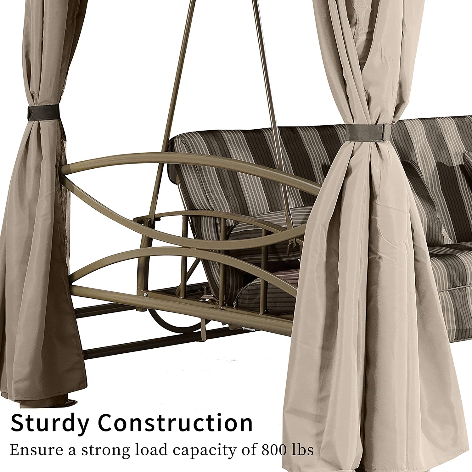 【Gazebo】3 Person Outdoor Patio Porch Swing Gazebo with Netting & Gazebo Curtains