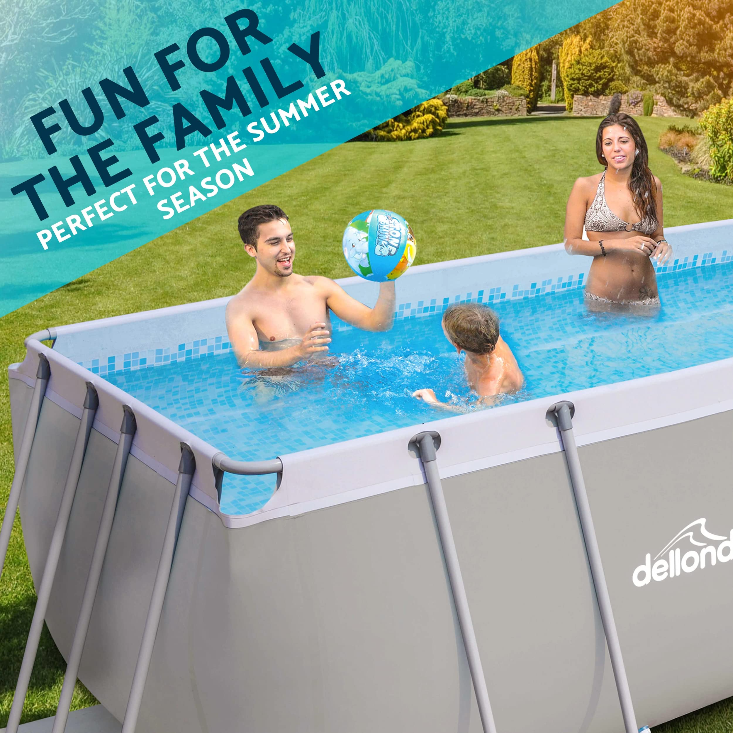 【Sports&Outdoors】18ft Deluxe Steel Frame Swimming Pool, Rectangular with Filter Pump