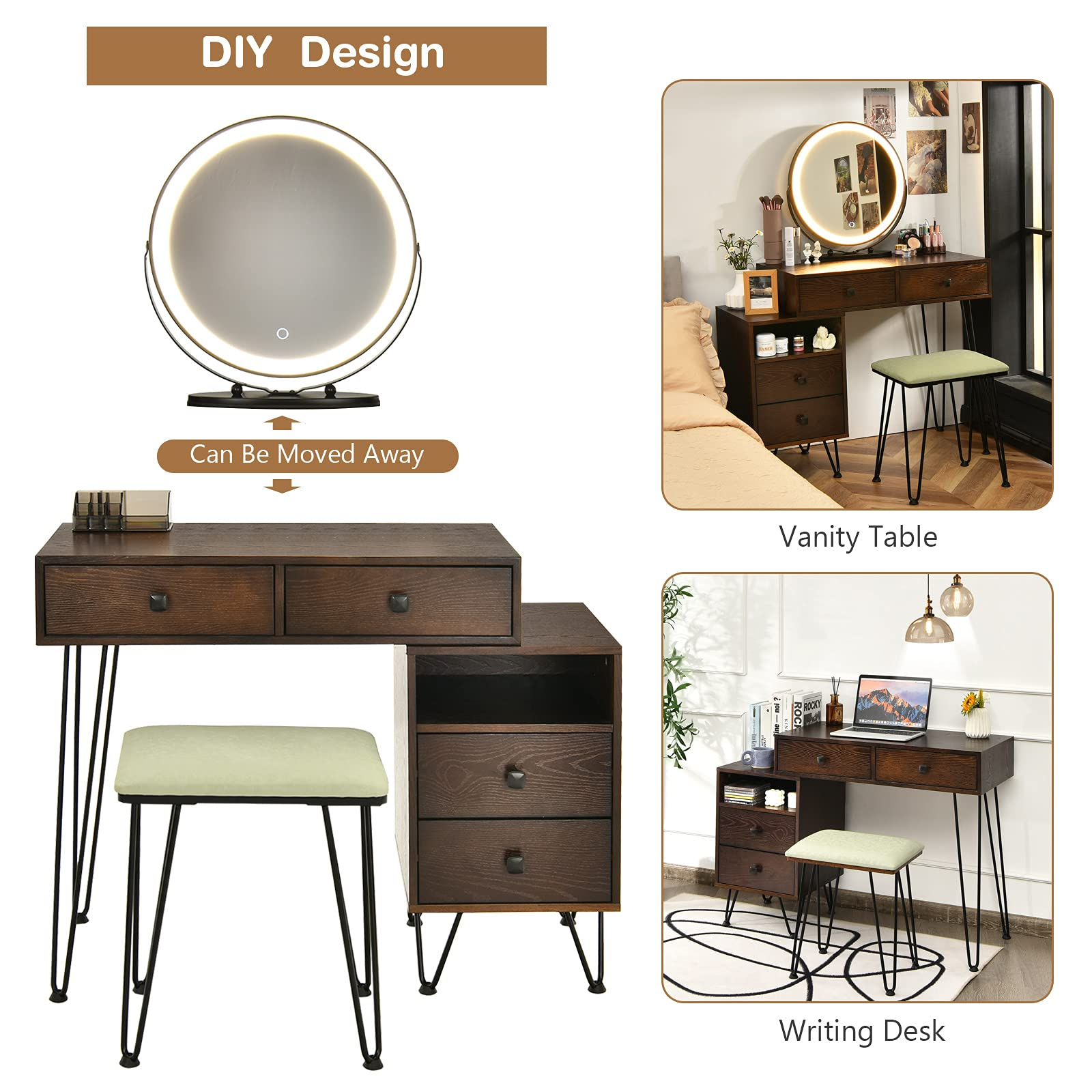 【Furniture】Vanity Set with 3 Colors Lighted Mirror